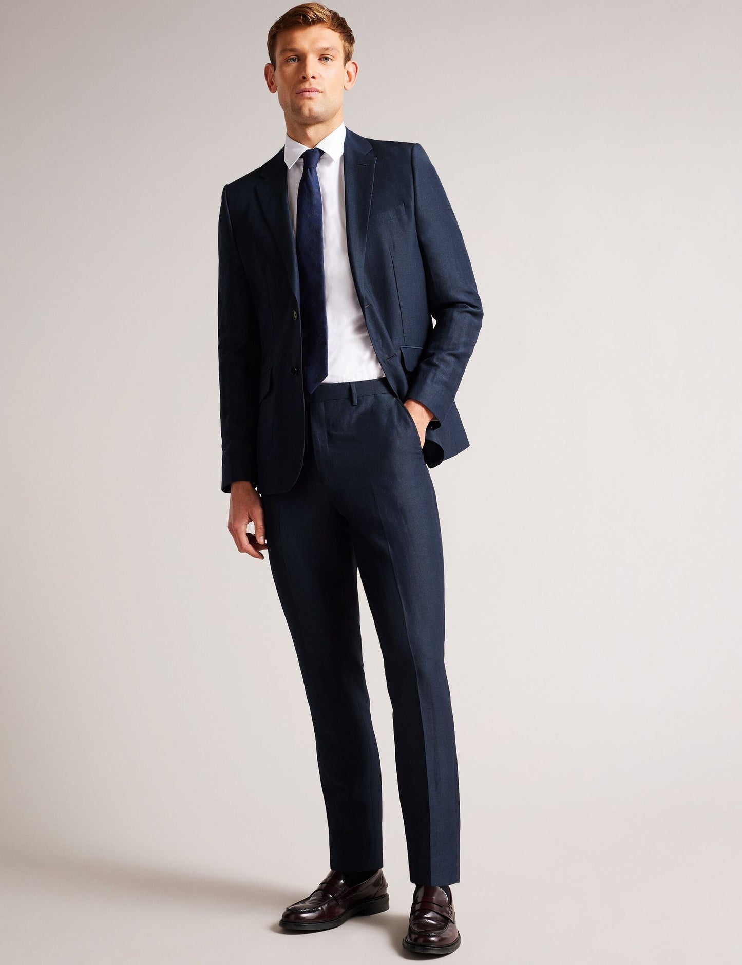 Ted Baker SLIM FIT WOOL LINEN TROUSER - Navy NAVY