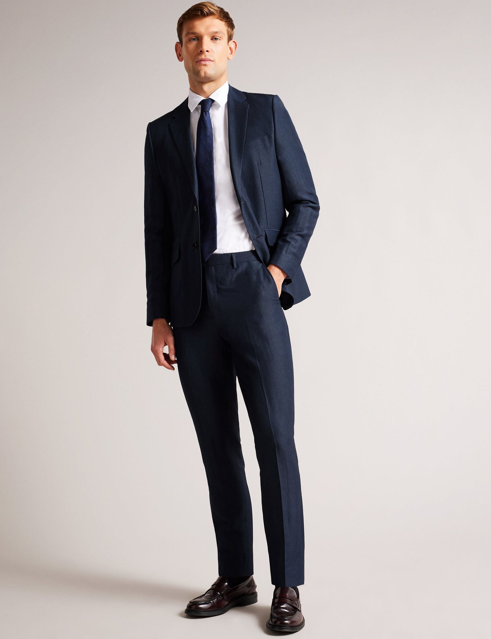 Ted Baker SLIM FIT WOOL LINEN TROUSER - Navy NAVY