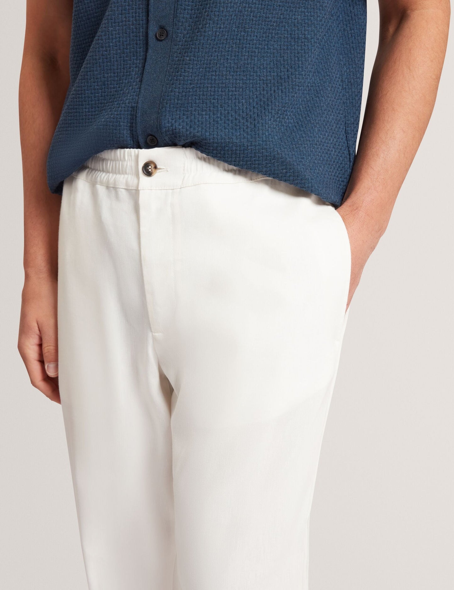 Ted Baker CULVERR Relaxed Linen Blend Elasticated Trousers WHITE