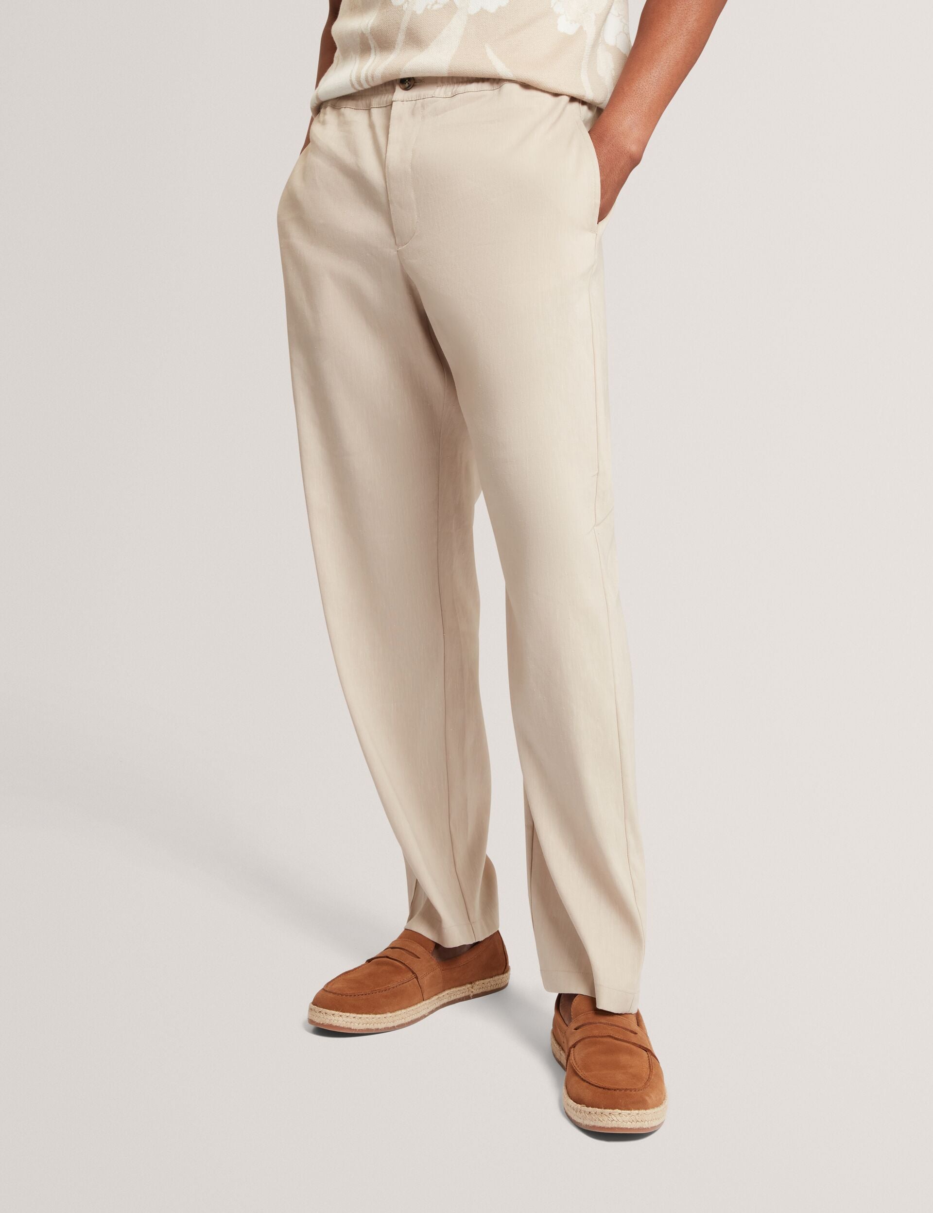Ted Baker CULVERR Relaxed Linen Blend Elasticated Trousers STONE