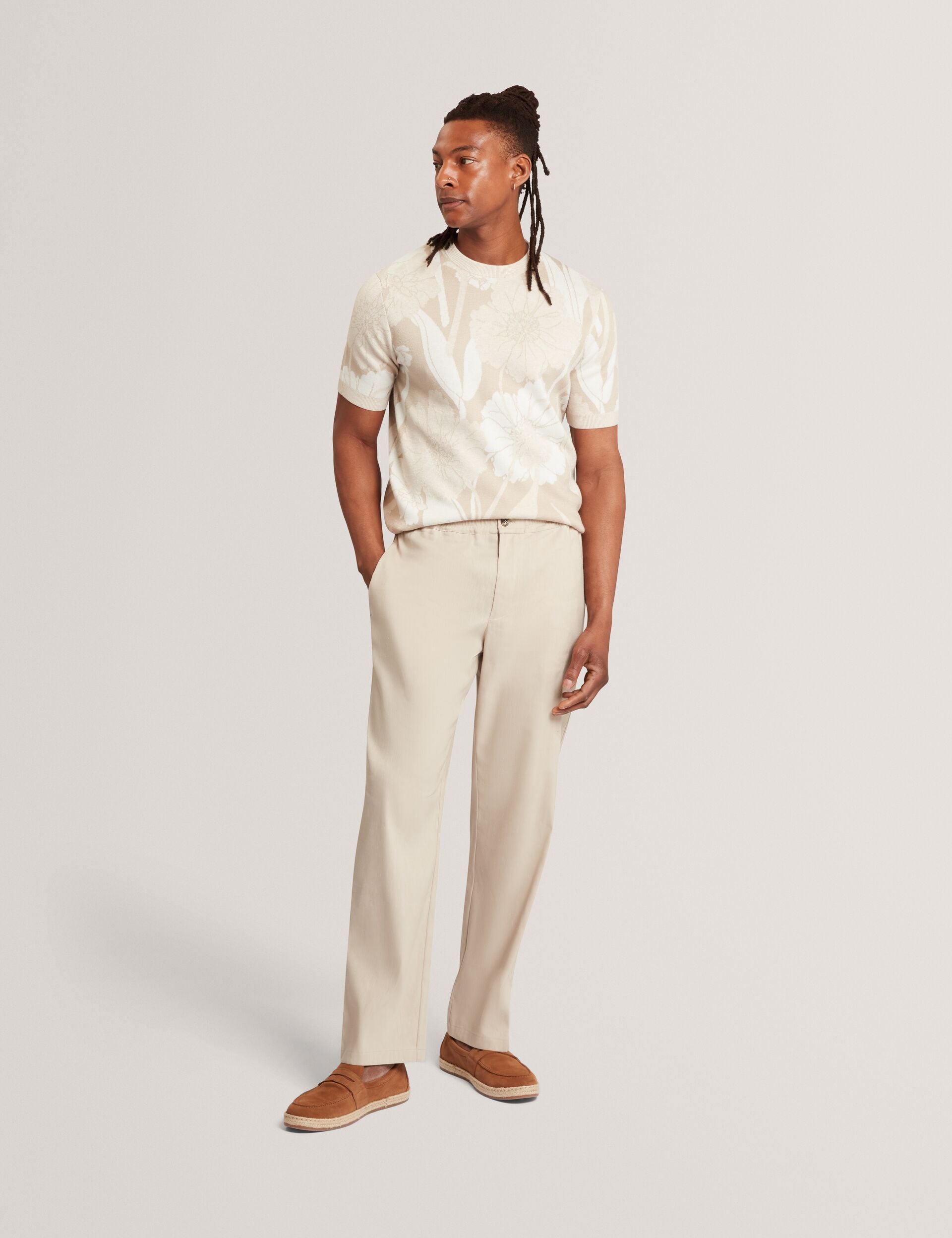 Ted Baker CULVERR Relaxed Linen Blend Elasticated Trousers STONE