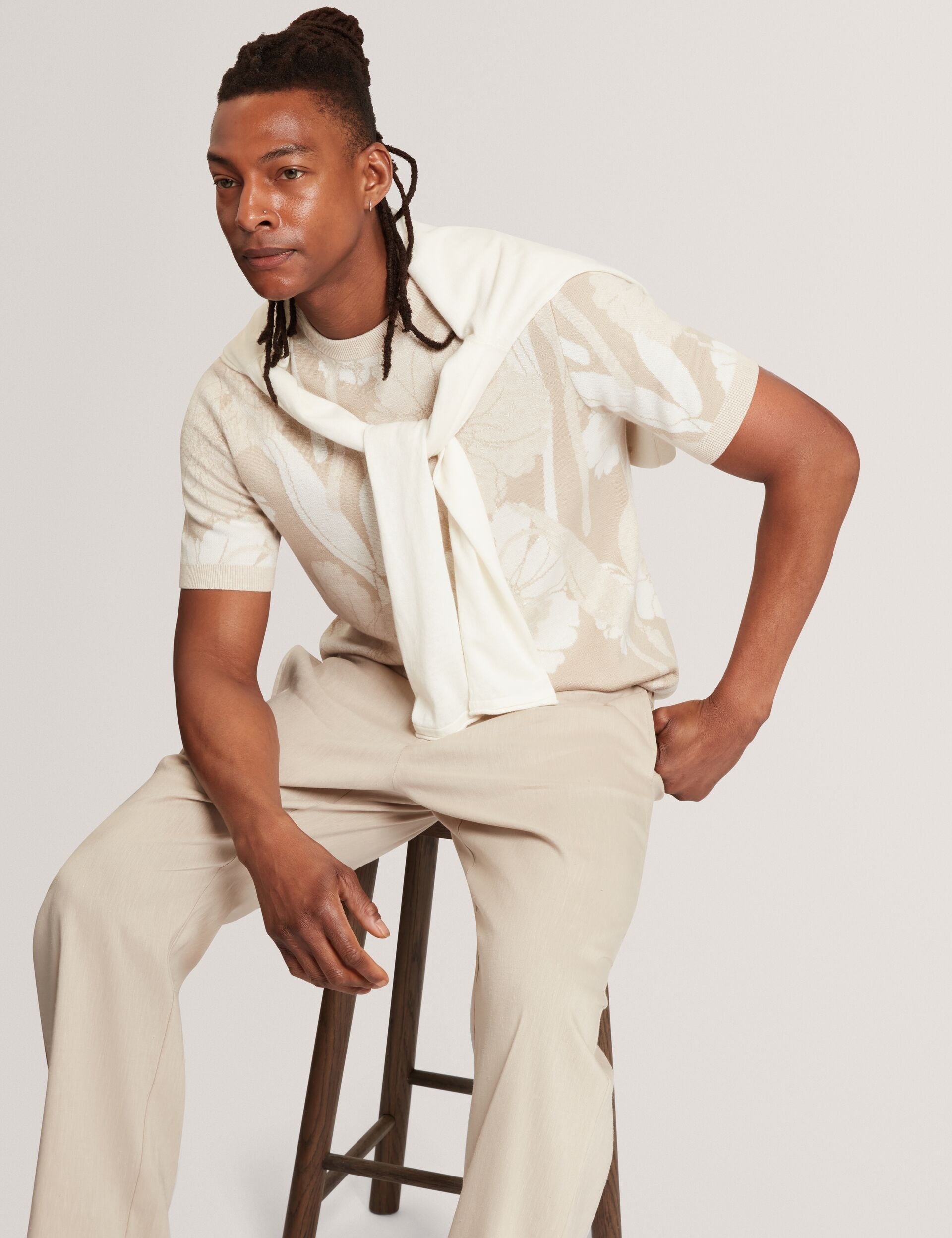 Ted Baker CULVERR Relaxed Linen Blend Elasticated Trousers STONE