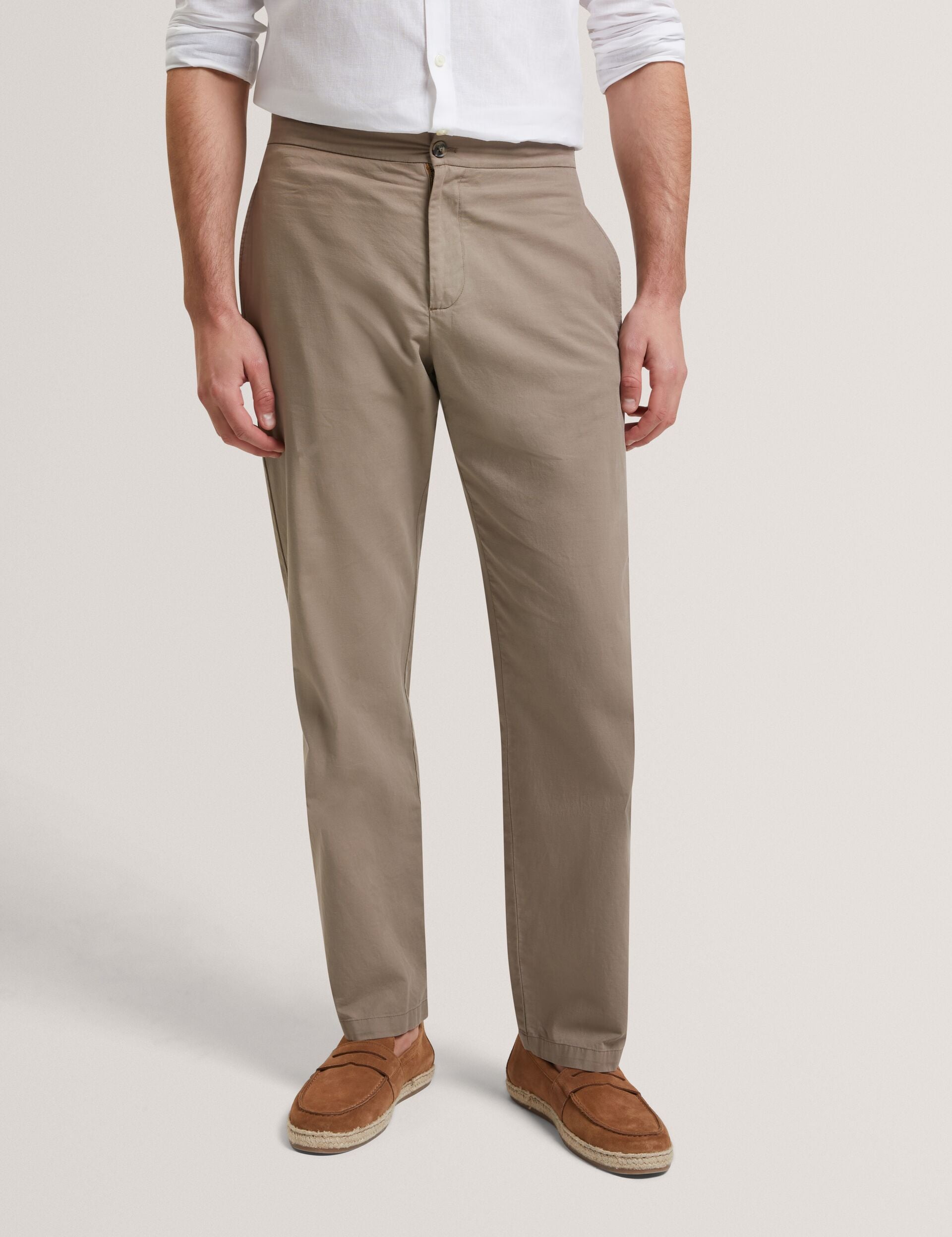 Ted Baker MAURCE - Straight Leg Cotton Linen Pants BROWN