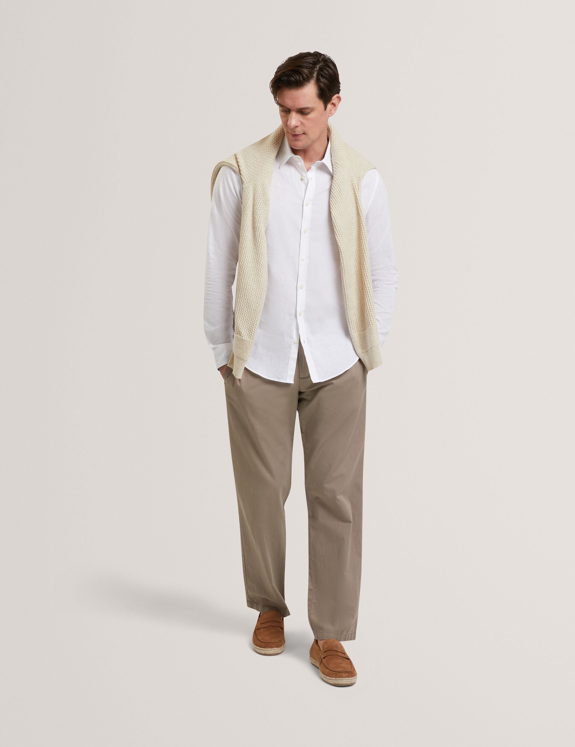 Ted Baker MAURCE - Straight Leg Cotton Linen Pants BROWN