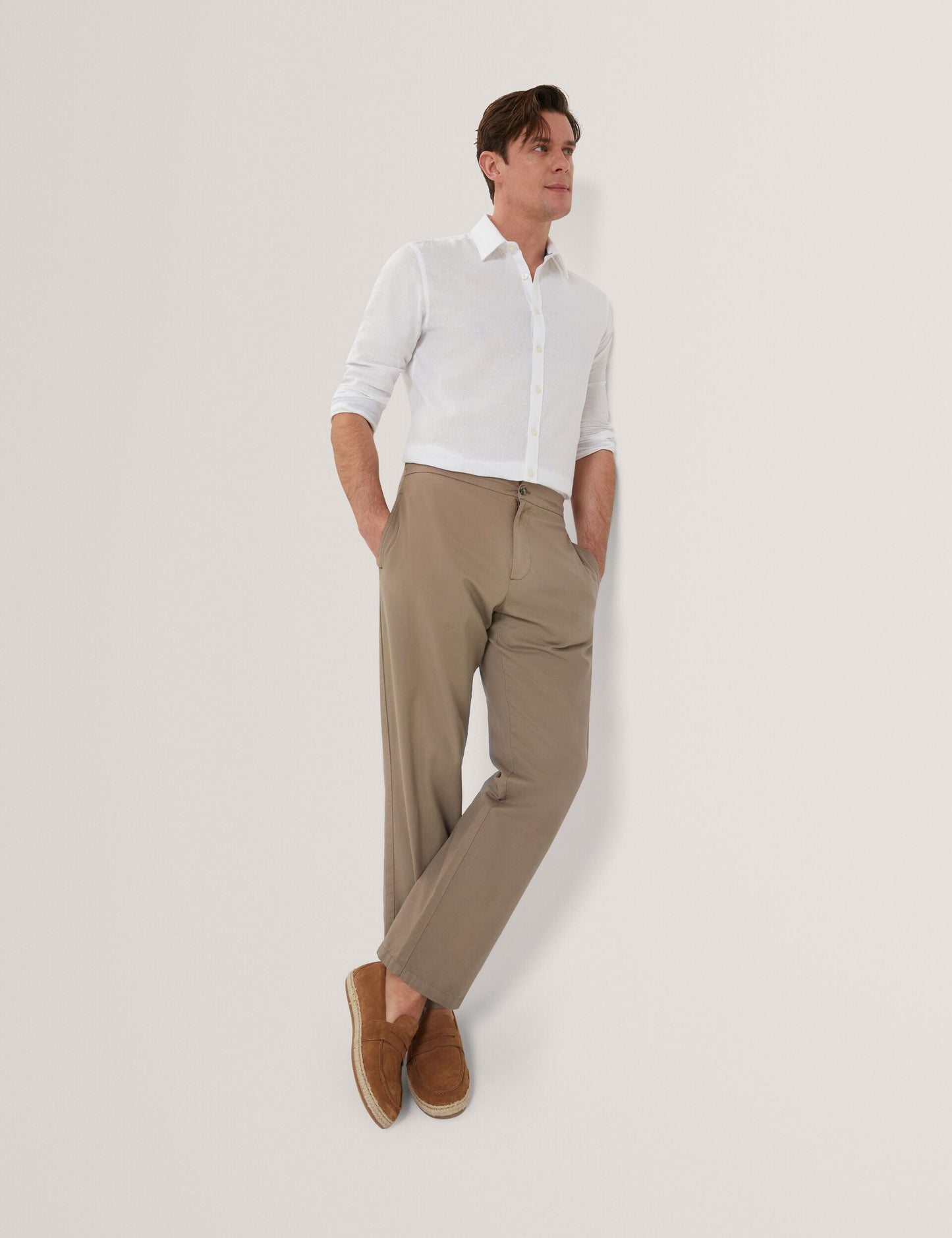 Ted Baker MAURCE - Straight Leg Cotton Linen Pants BROWN
