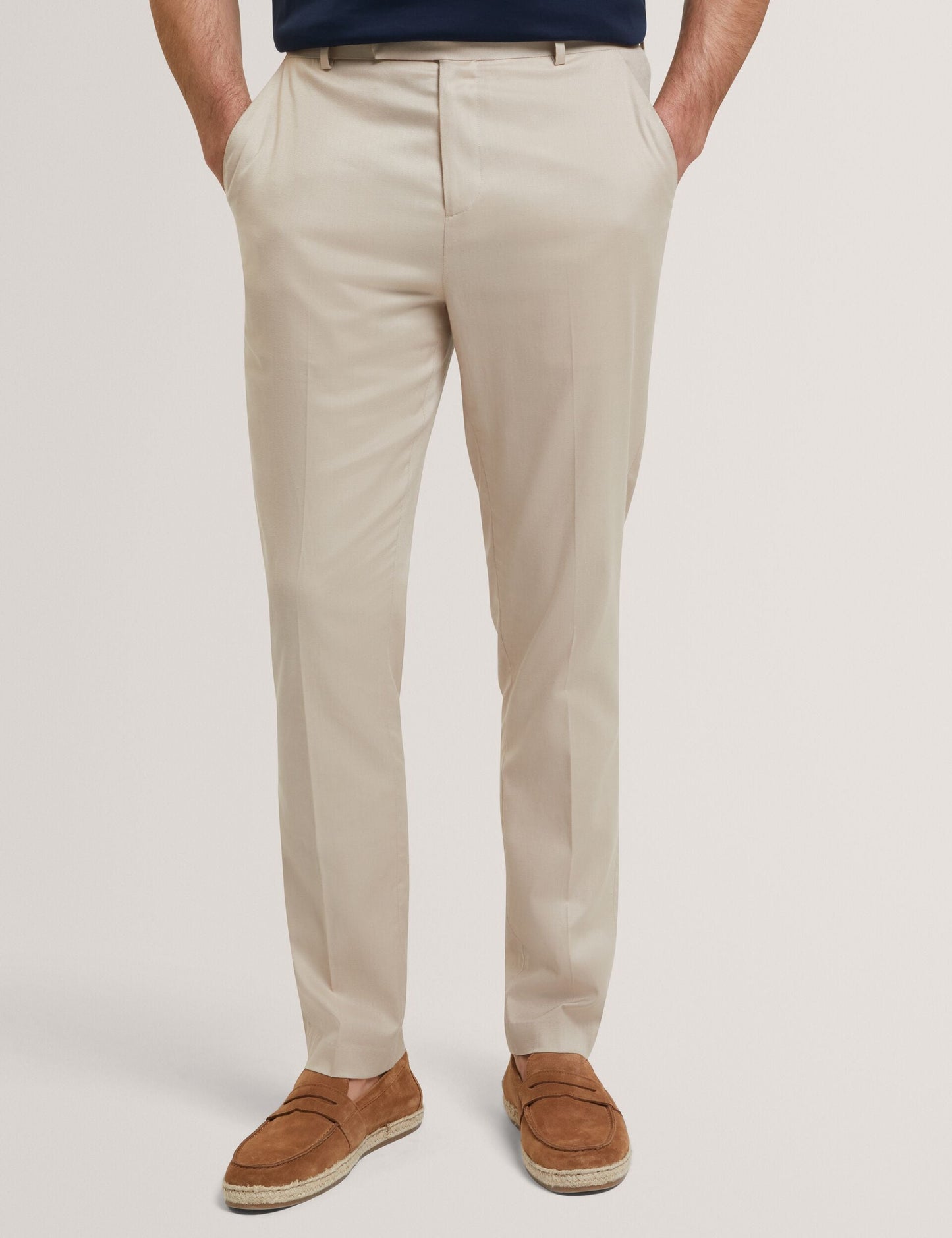 Ted Baker SABATON - Slim Fit Stretch Cotton Twill Smart Pants TAUPE