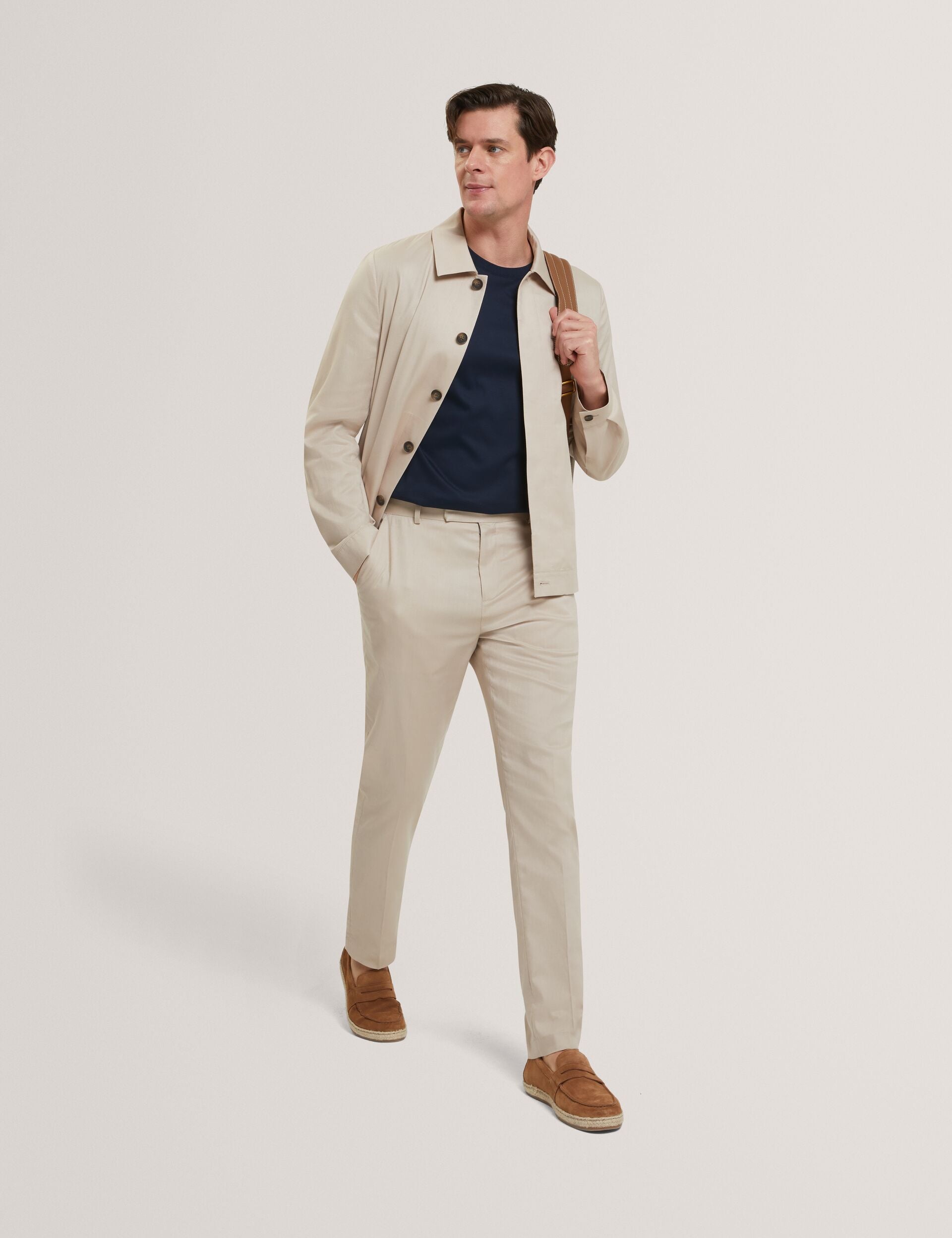 Ted Baker SABATON - Slim Fit Stretch Cotton Twill Smart Pants TAUPE