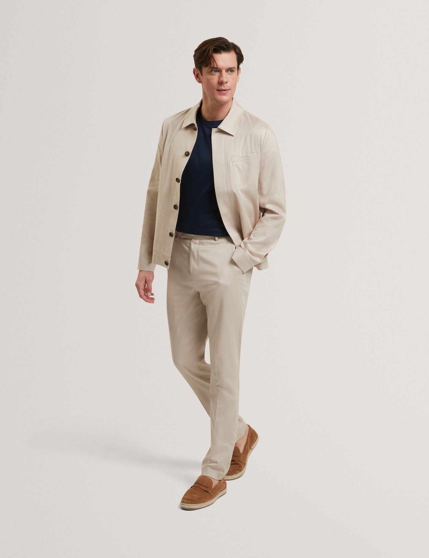 Ted Baker SABATON - Slim Fit Stretch Cotton Twill Smart Pants TAUPE