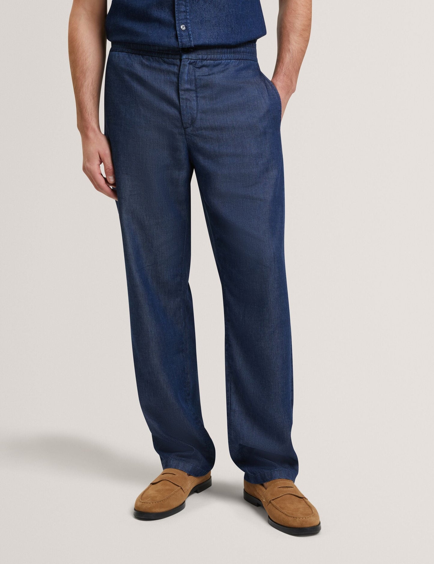 Ted Baker GANMO Relaxed Pull-On Chambray Pants NAVY BLUE