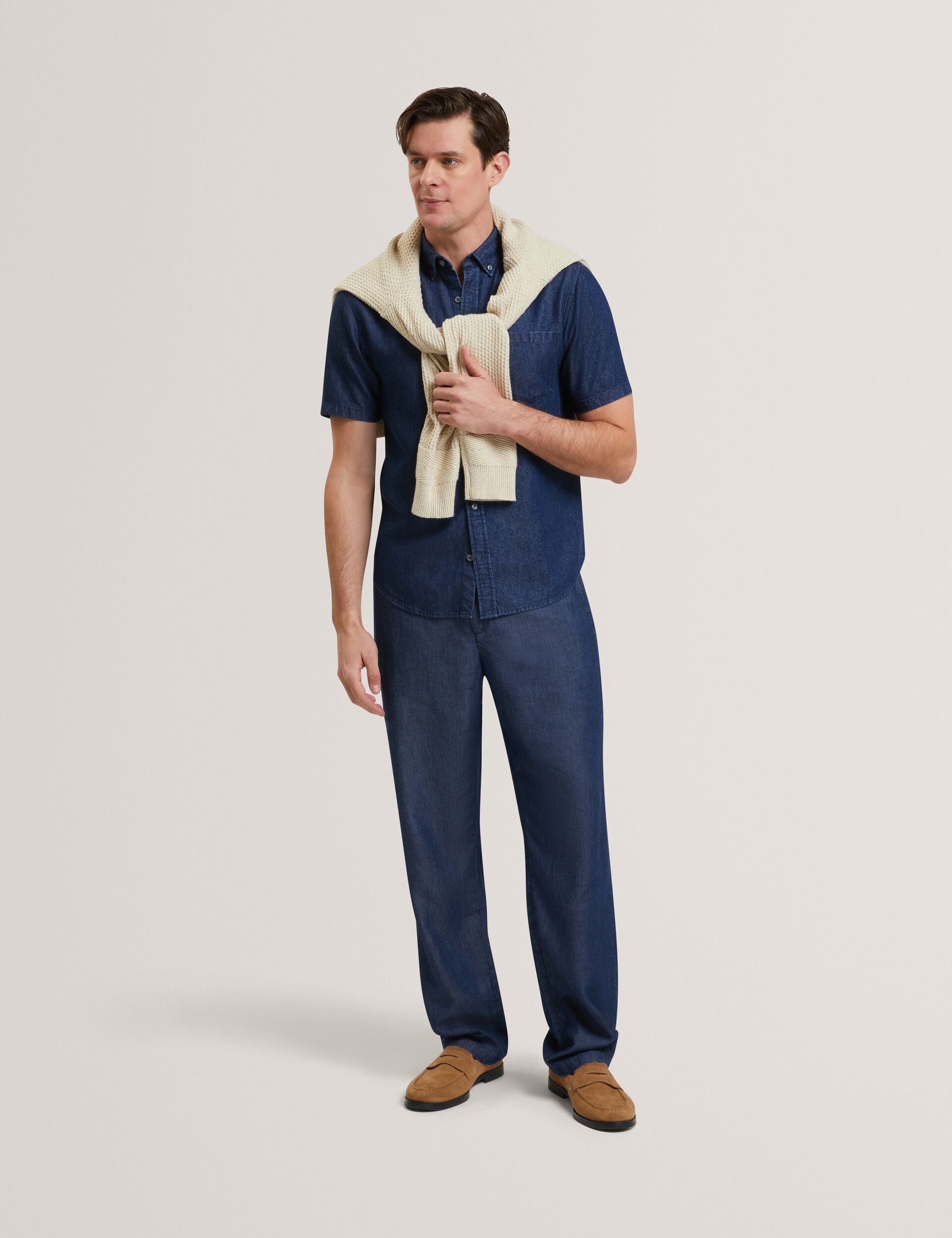 Ted Baker GANMO Relaxed Pull-On Chambray Pants NAVY BLUE