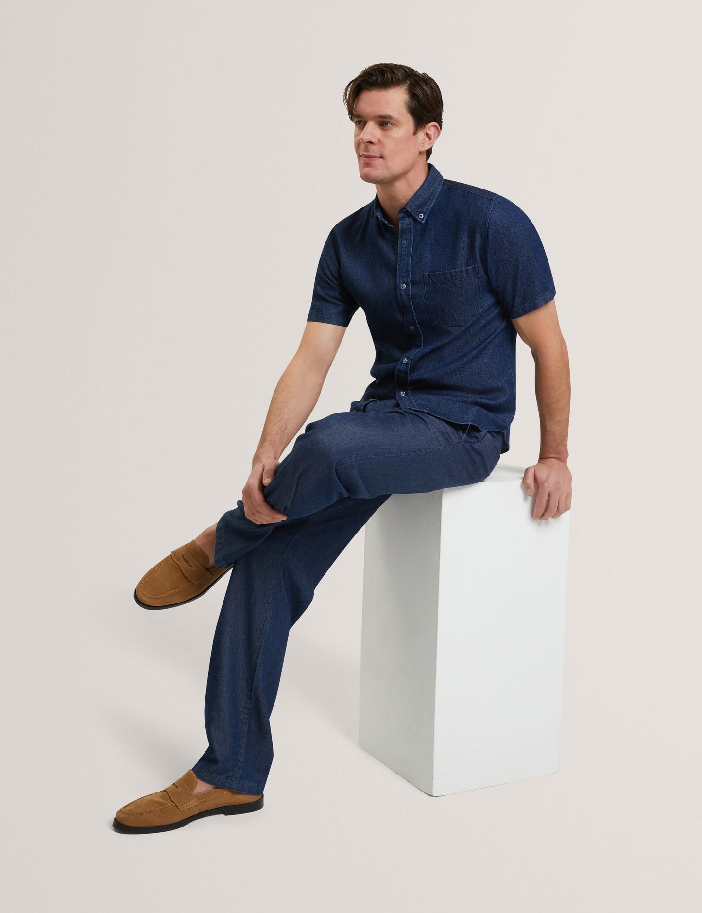 Ted Baker GANMO Relaxed Pull-On Chambray Pants NAVY BLUE