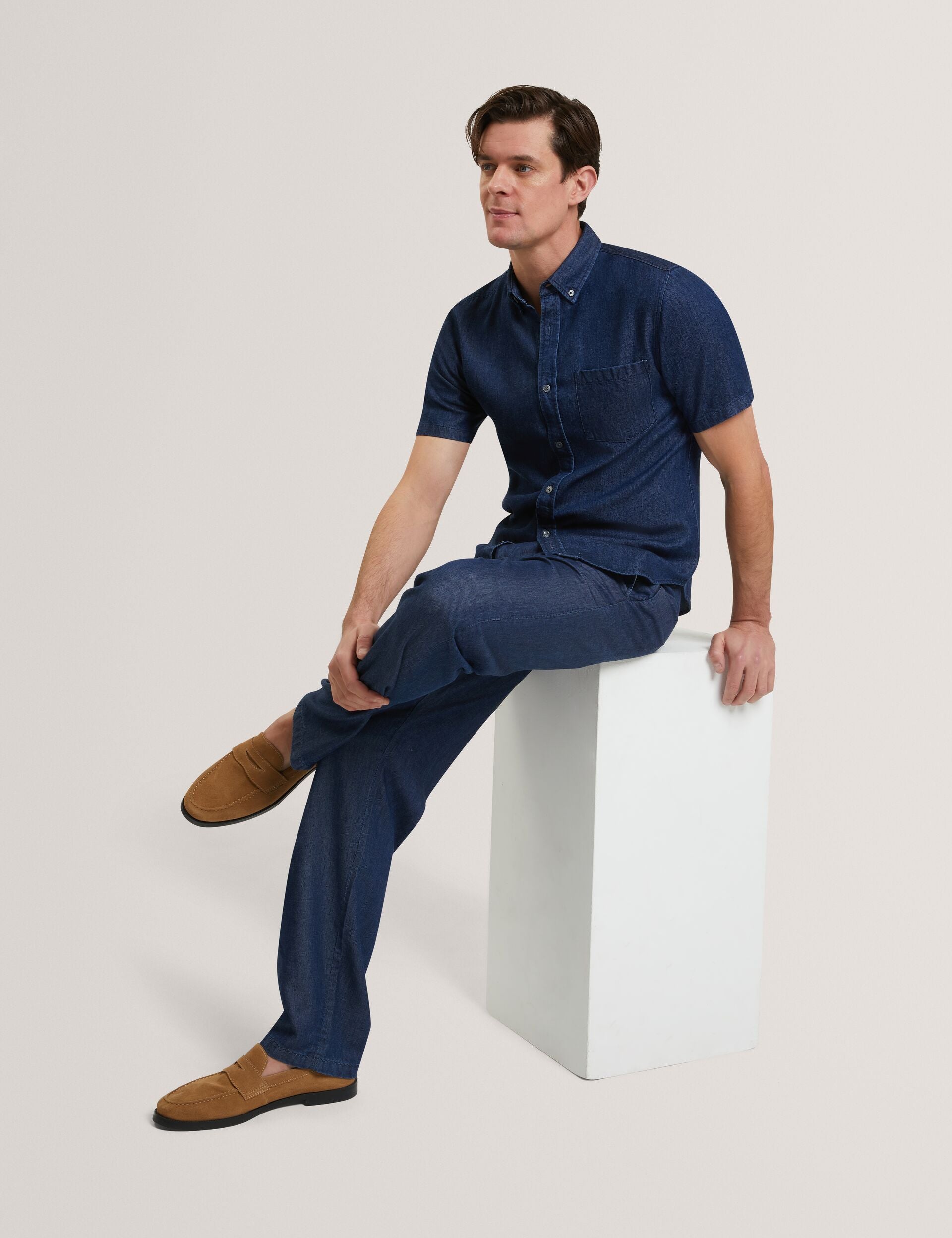 Ted Baker GANMO Relaxed Pull-On Chambray Pants NAVY BLUE