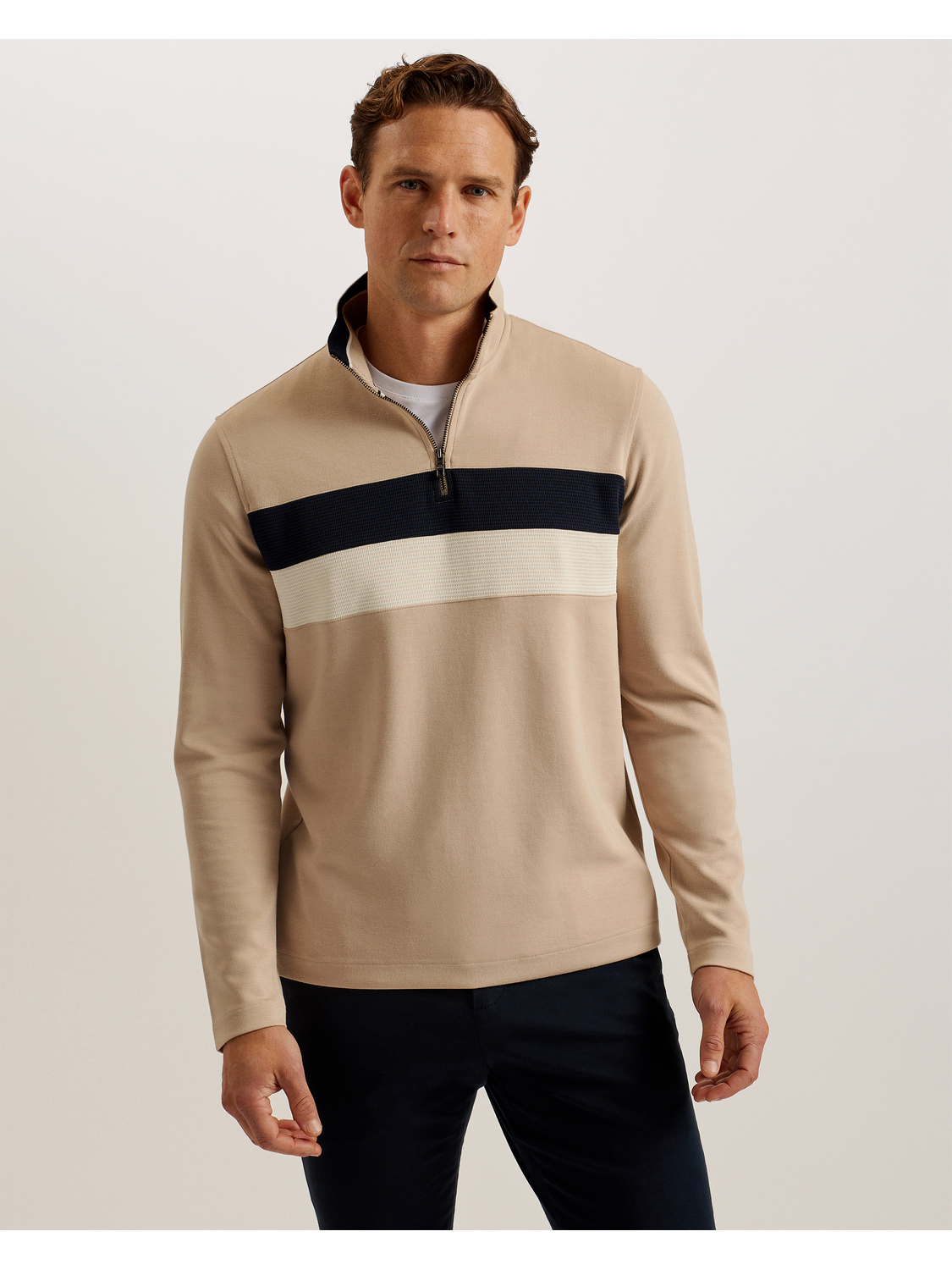 Ted Baker Veller - Long Sleeve Regular Fit Half Zip TAUPE