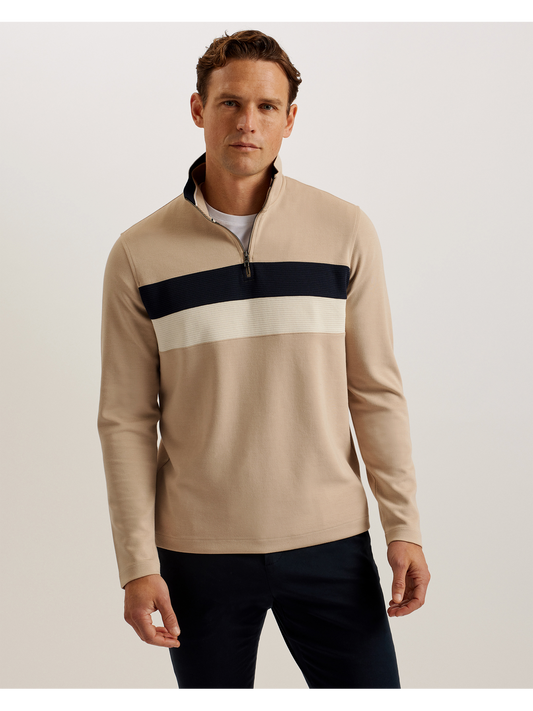 Ted Baker Veller - Long Sleeve Regular Fit Half Zip TAUPE