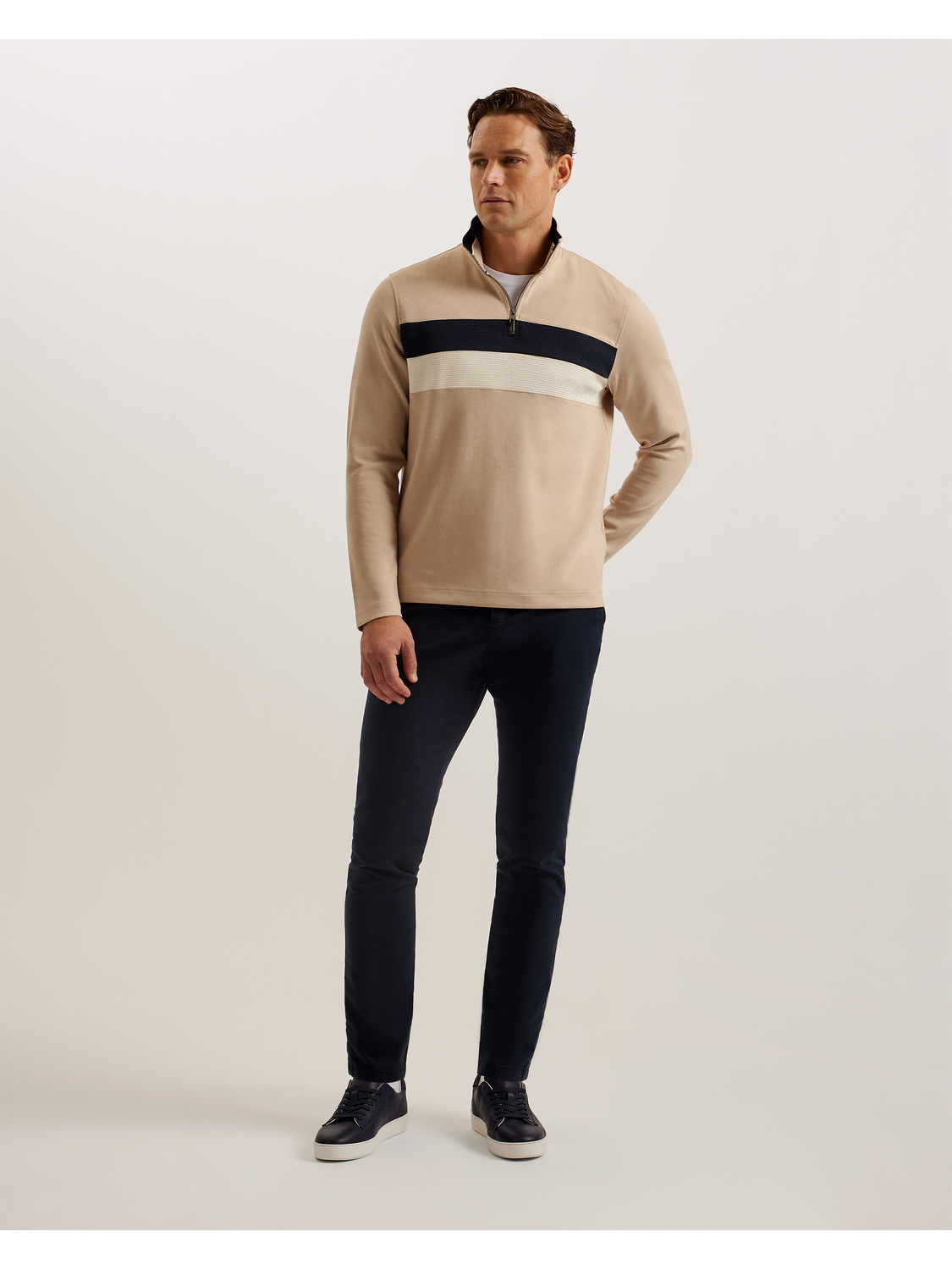 Ted Baker Veller - Long Sleeve Regular Fit Half Zip TAUPE