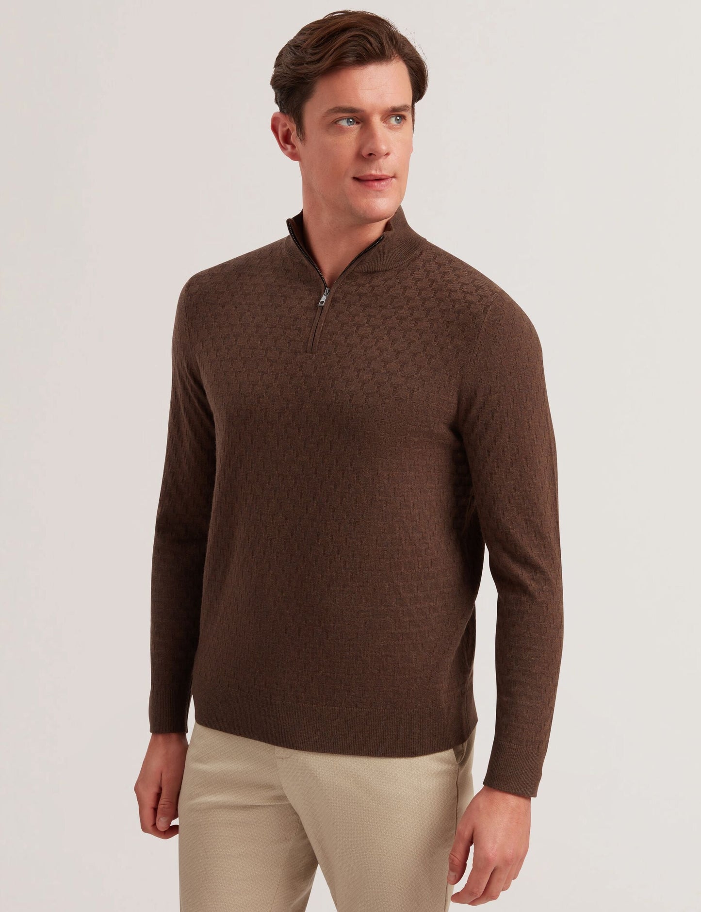 Ted Baker KURNLE - T Knit Half Zip Funnel Neck Jumper BROWN