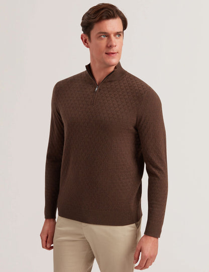 Ted Baker KURNLE - T Knit Half Zip Funnel Neck Jumper BROWN