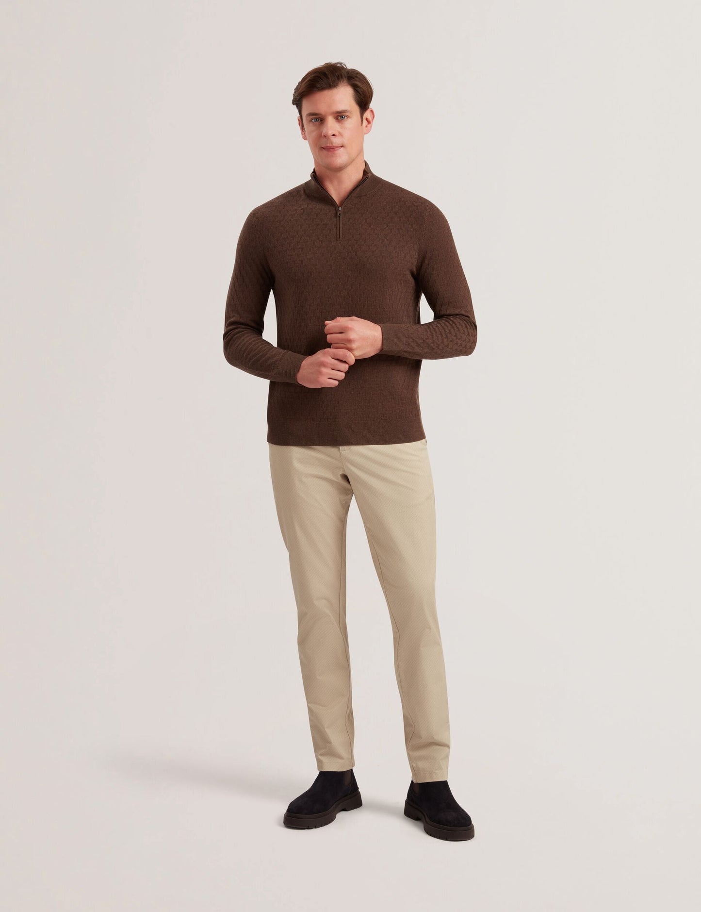 Ted Baker KURNLE - T Knit Half Zip Funnel Neck Jumper BROWN