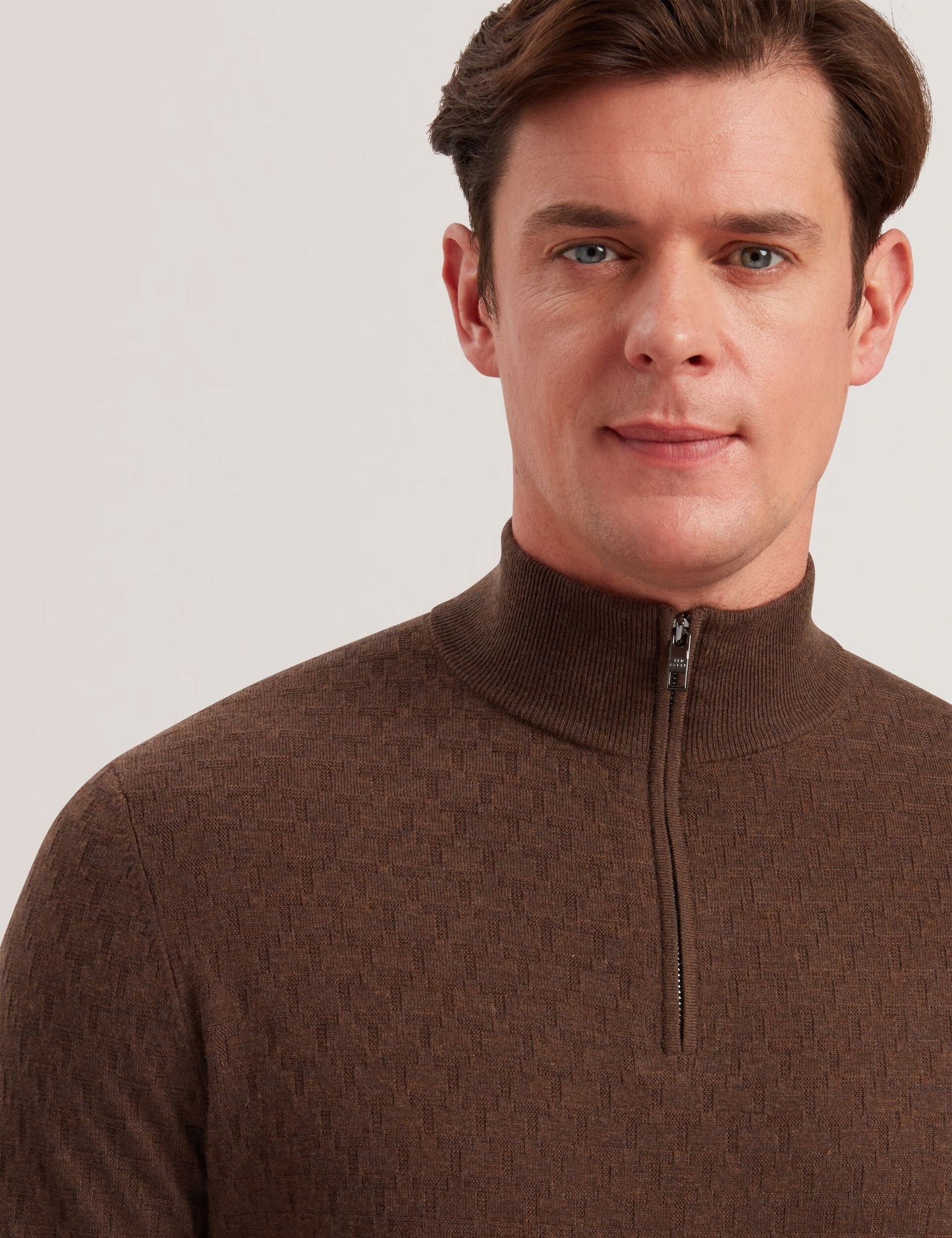 Ted Baker KURNLE - T Knit Half Zip Funnel Neck Jumper BROWN