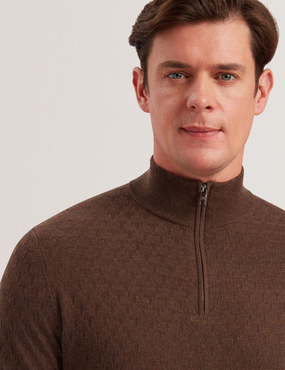 Ted Baker KURNLE - T Knit Half Zip Funnel Neck Jumper BROWN