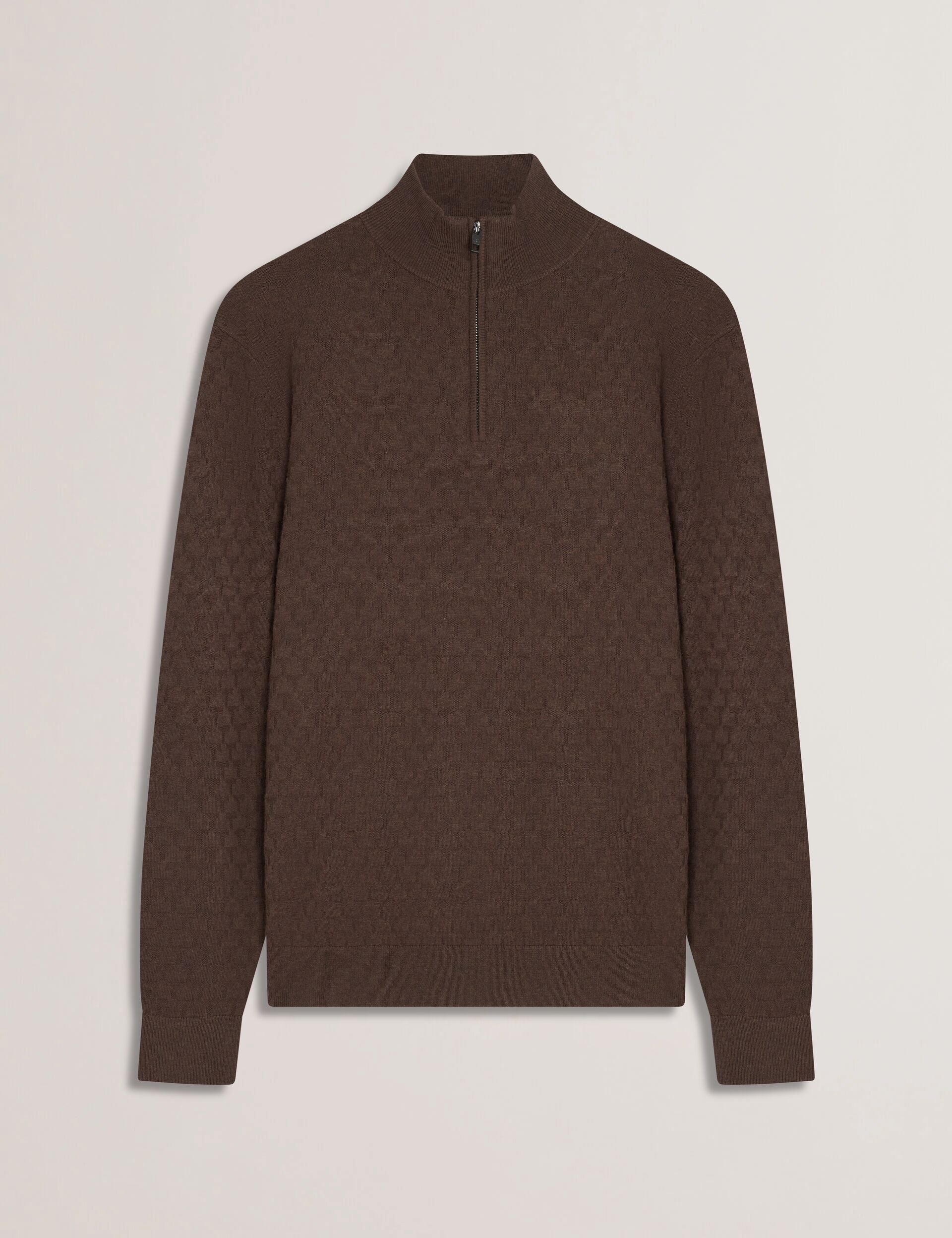 Ted Baker KURNLE - T Knit Half Zip Funnel Neck Jumper BROWN