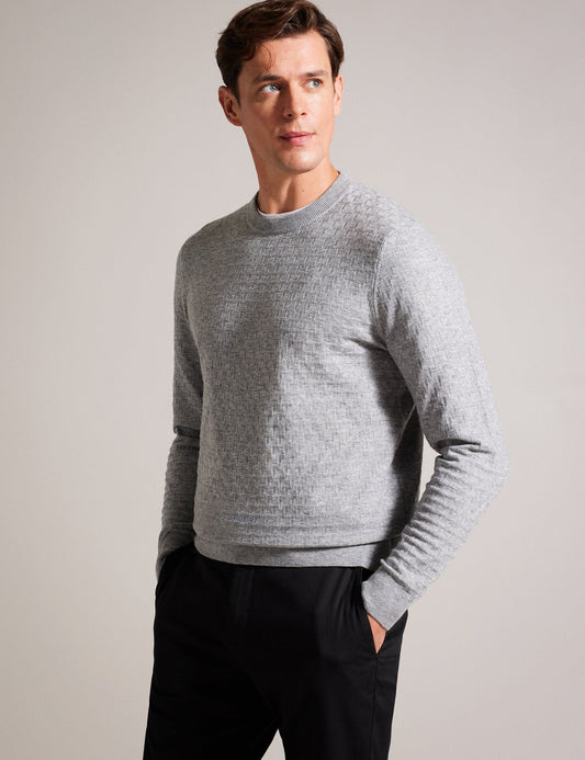 Ted Baker LOUNG - Textured T Knit Crew Neck Sweater GREY MARL