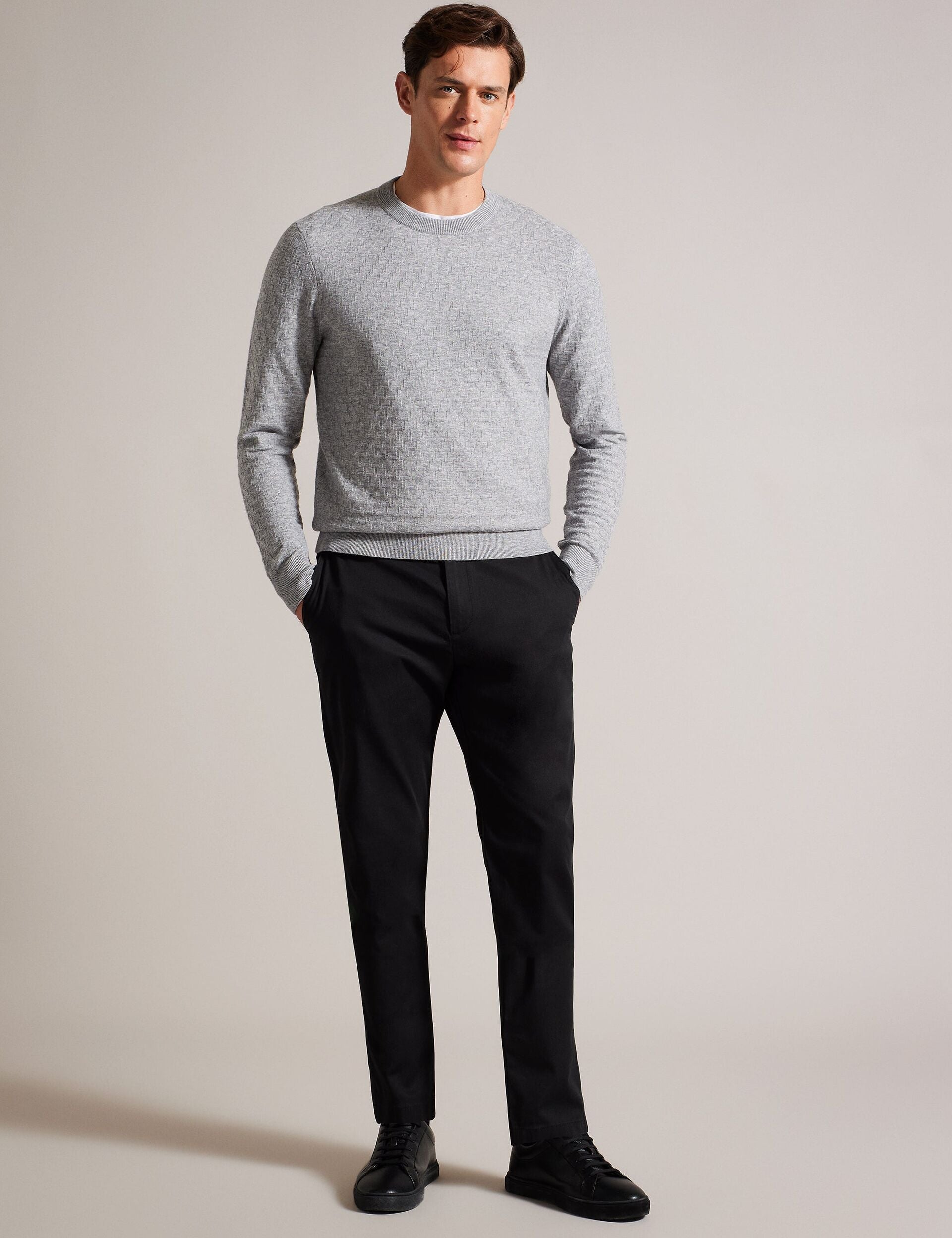 Ted Baker LOUNG - Textured T Knit Crew Neck Sweater GREY MARL