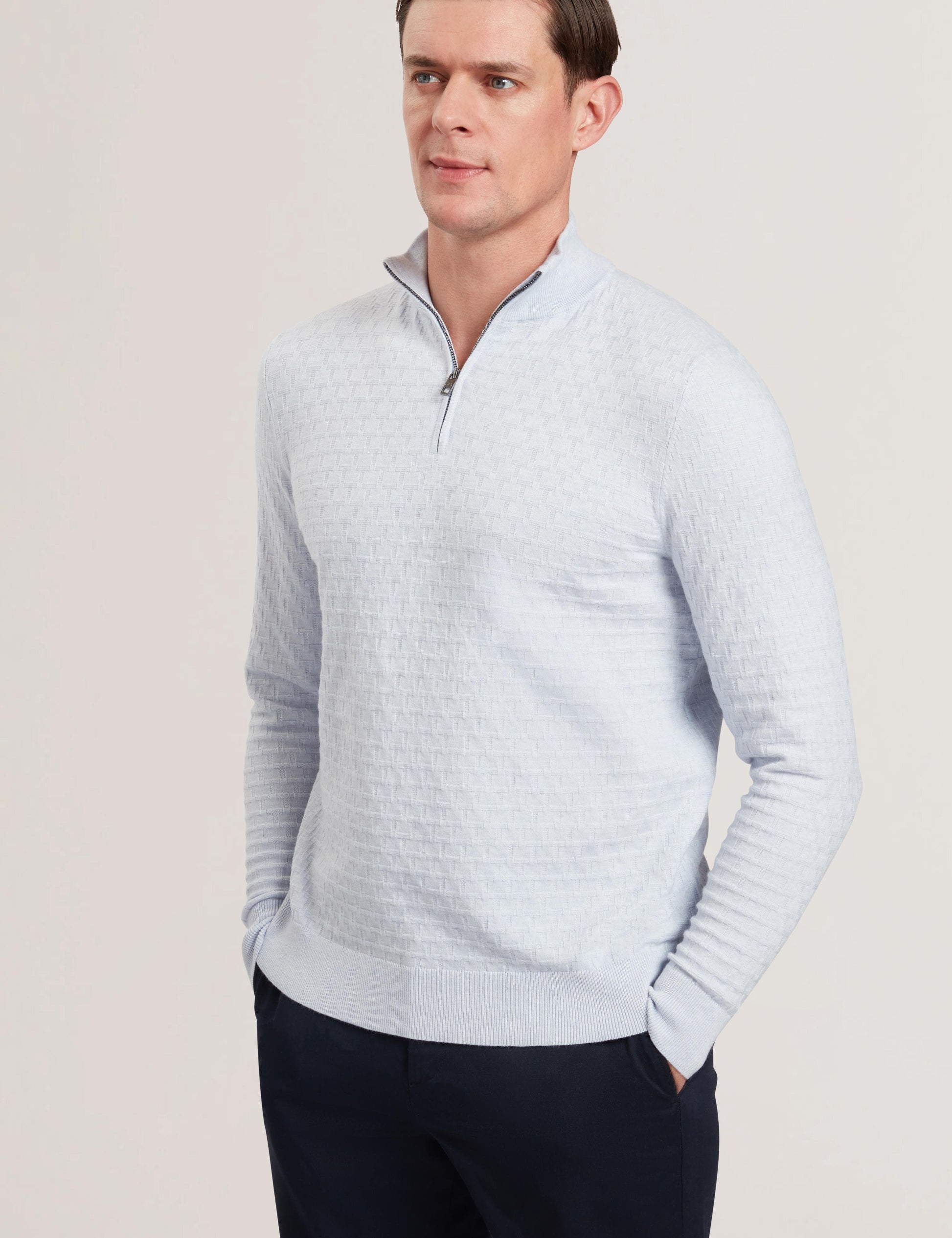 Ted Baker KURNLE - T Knit Half Zip Funnel Neck Jumper BABY BLUE