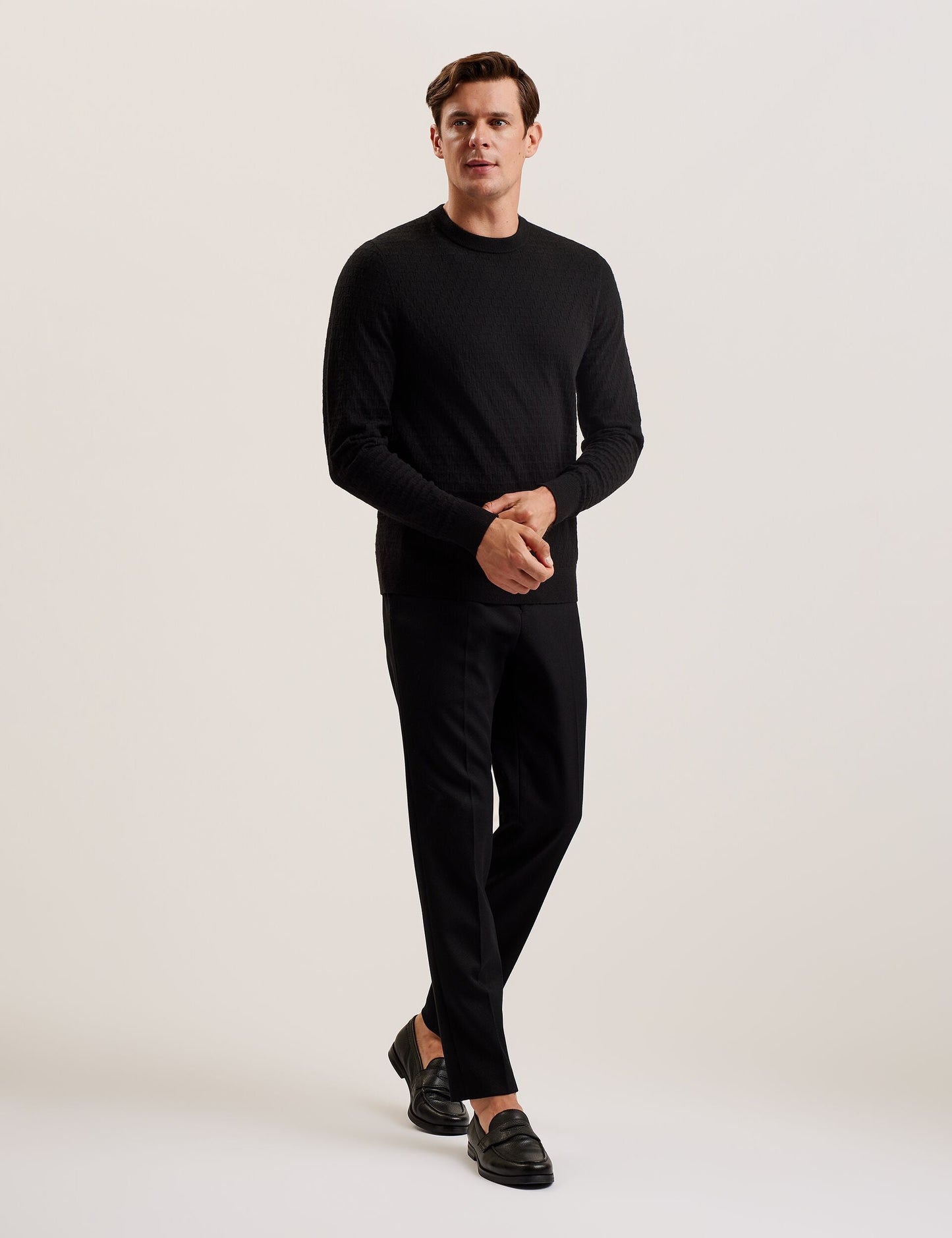 Ted Baker LOUNG - Textured T Knit Crew Neck Jumper BLACK