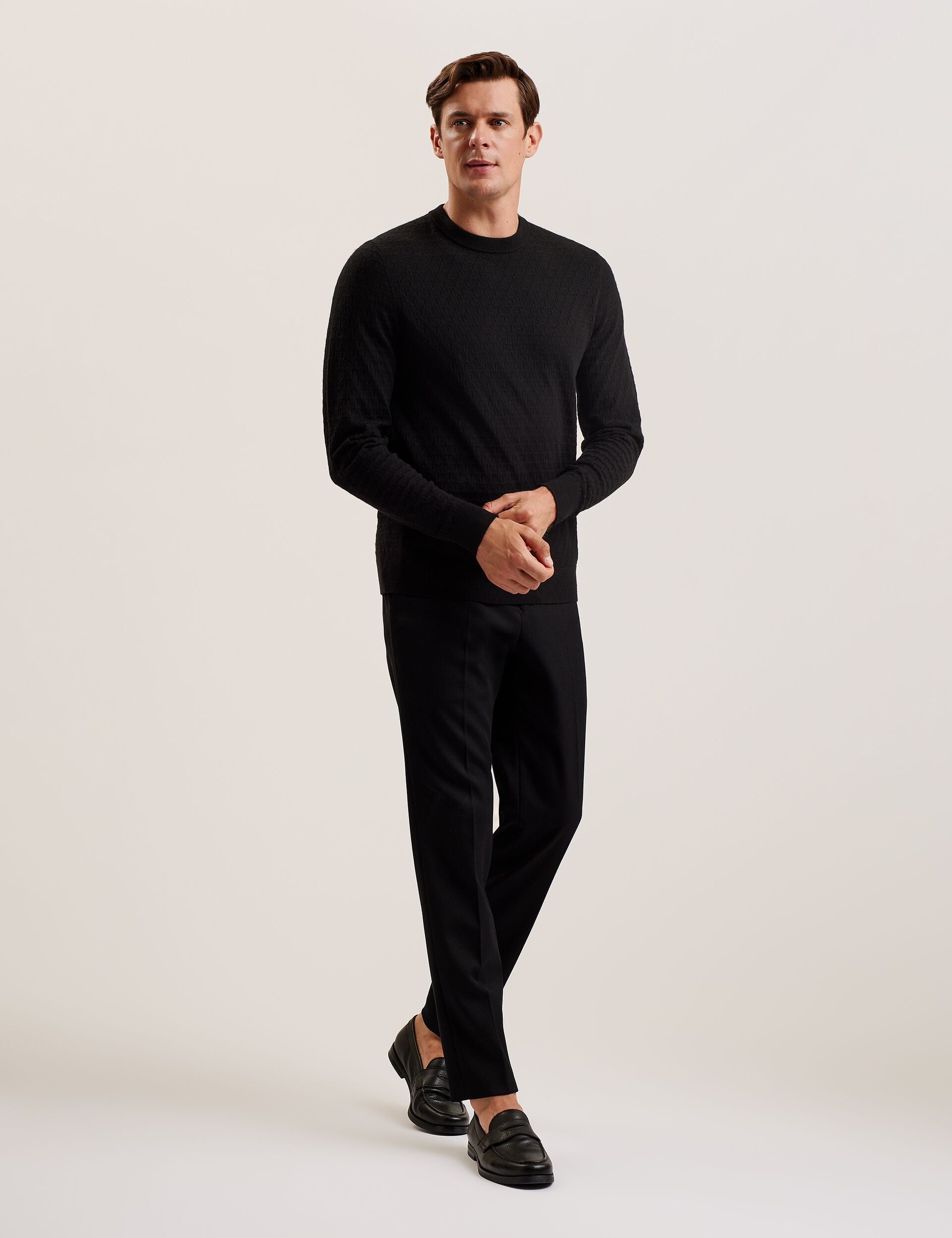 Ted Baker LOUNG - Textured T Knit Crew Neck Jumper BLACK
