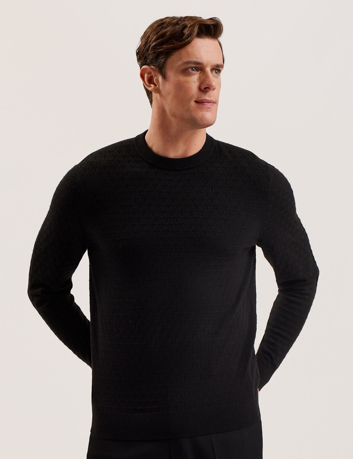 Ted Baker LOUNG - Textured T Knit Crew Neck Jumper BLACK