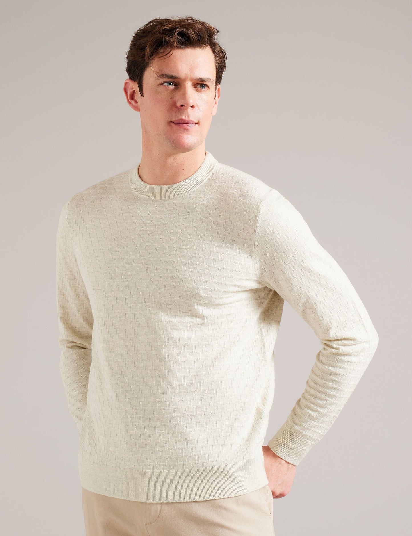 Ted Baker LOUNG - Textured T Knit Crew Neck Jumper ECRU