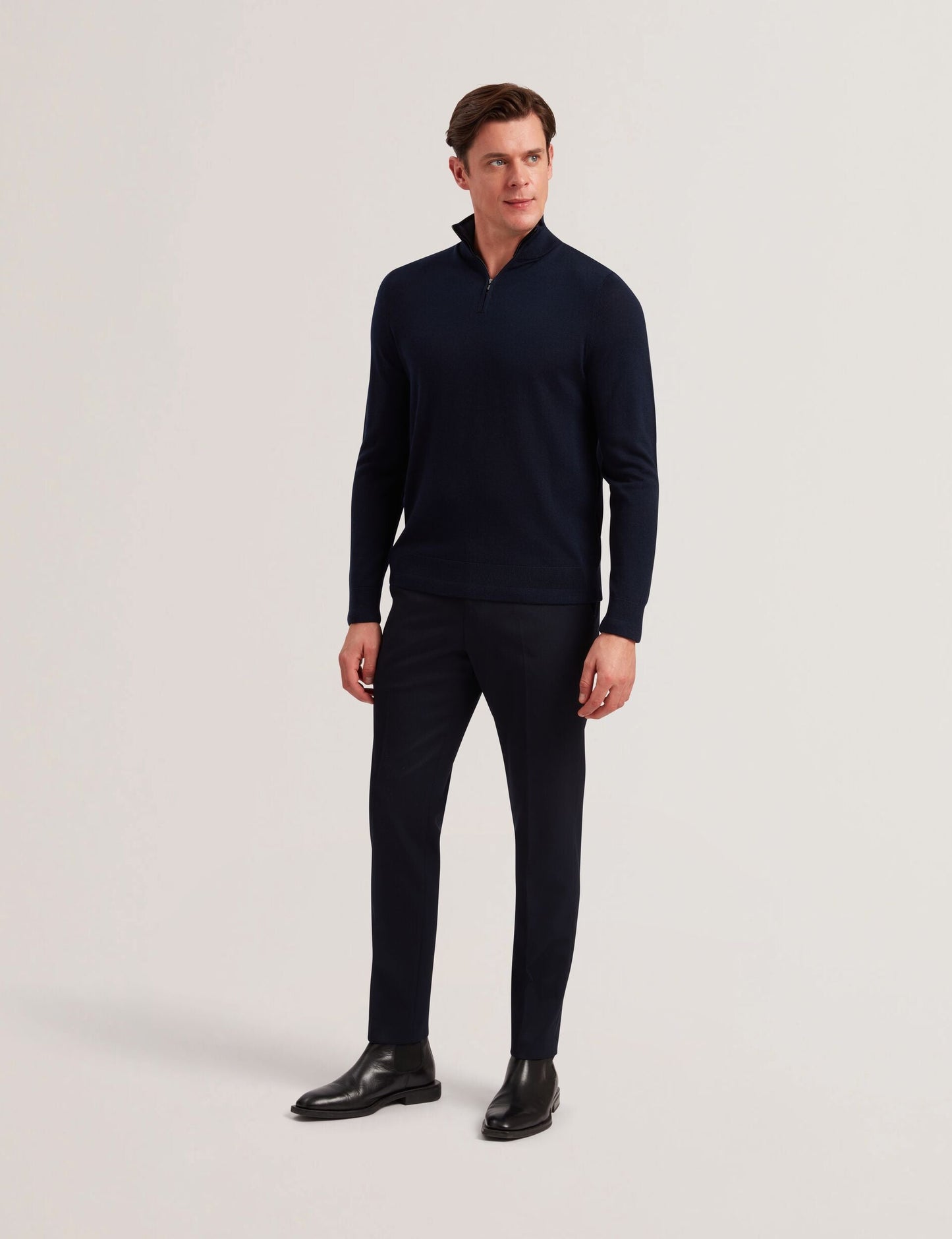 Ted Baker LIMEHAS Wool Quarter Zip Funnel Neck Sweater in Navy NAVY