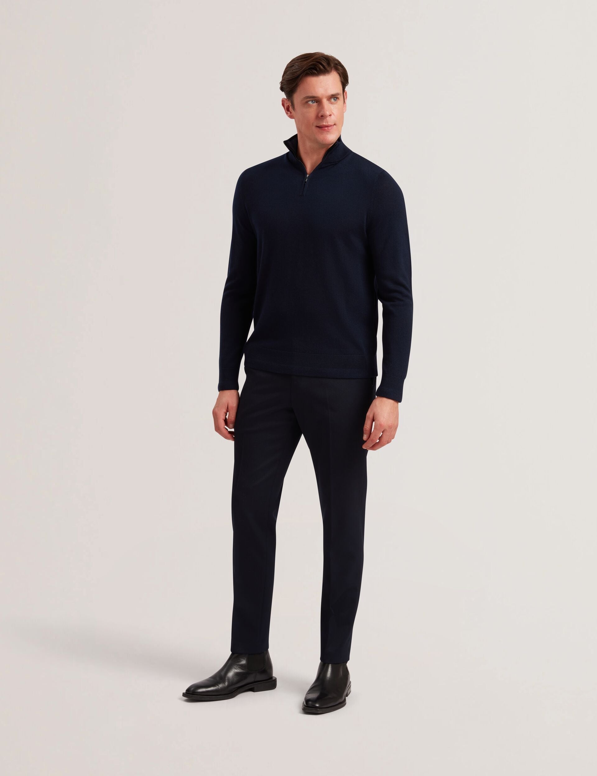 Ted Baker LIMEHAS Wool Quarter Zip Funnel Neck Sweater in Navy NAVY