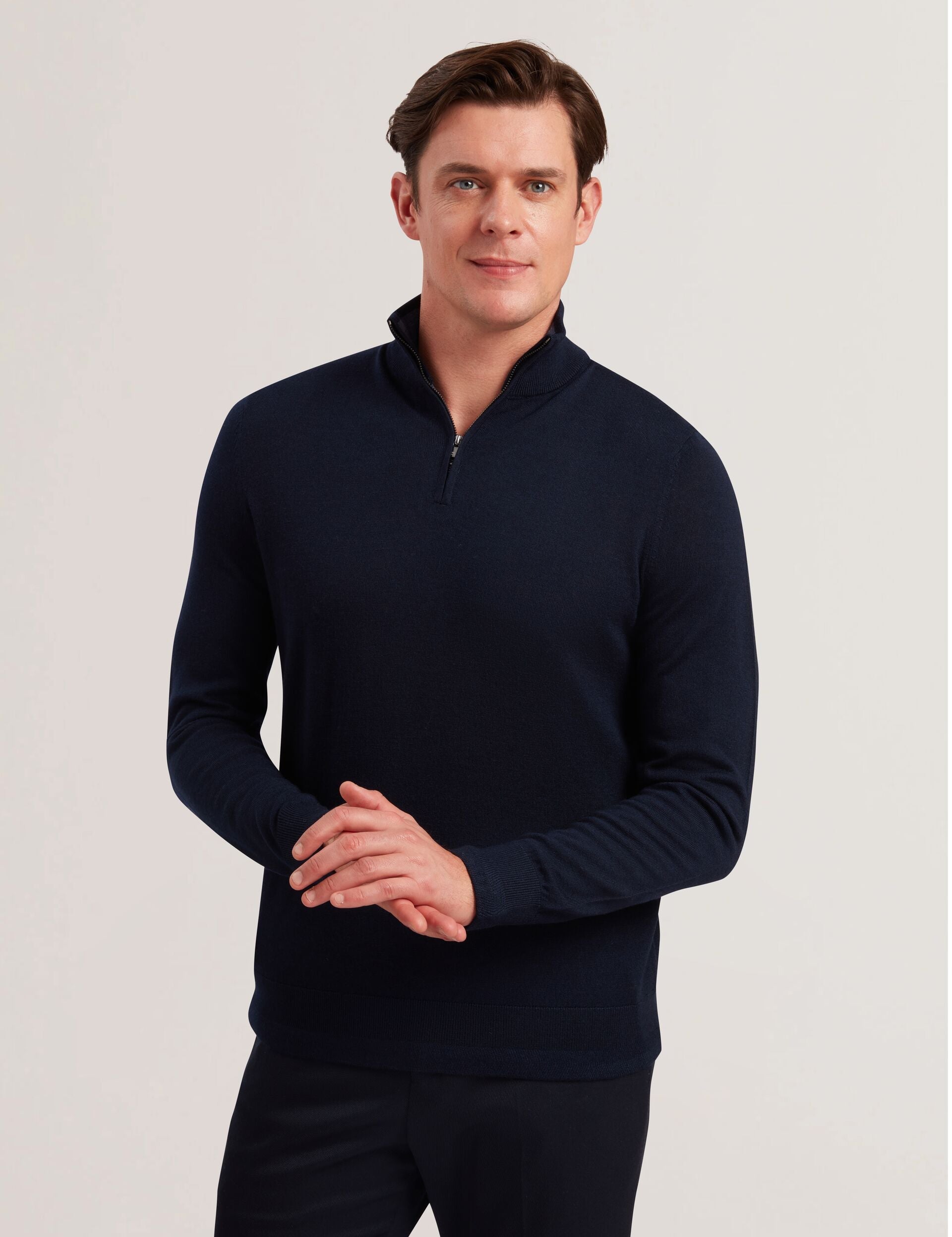 Ted Baker LIMEHAS Wool Quarter Zip Funnel Neck Sweater in Navy NAVY
