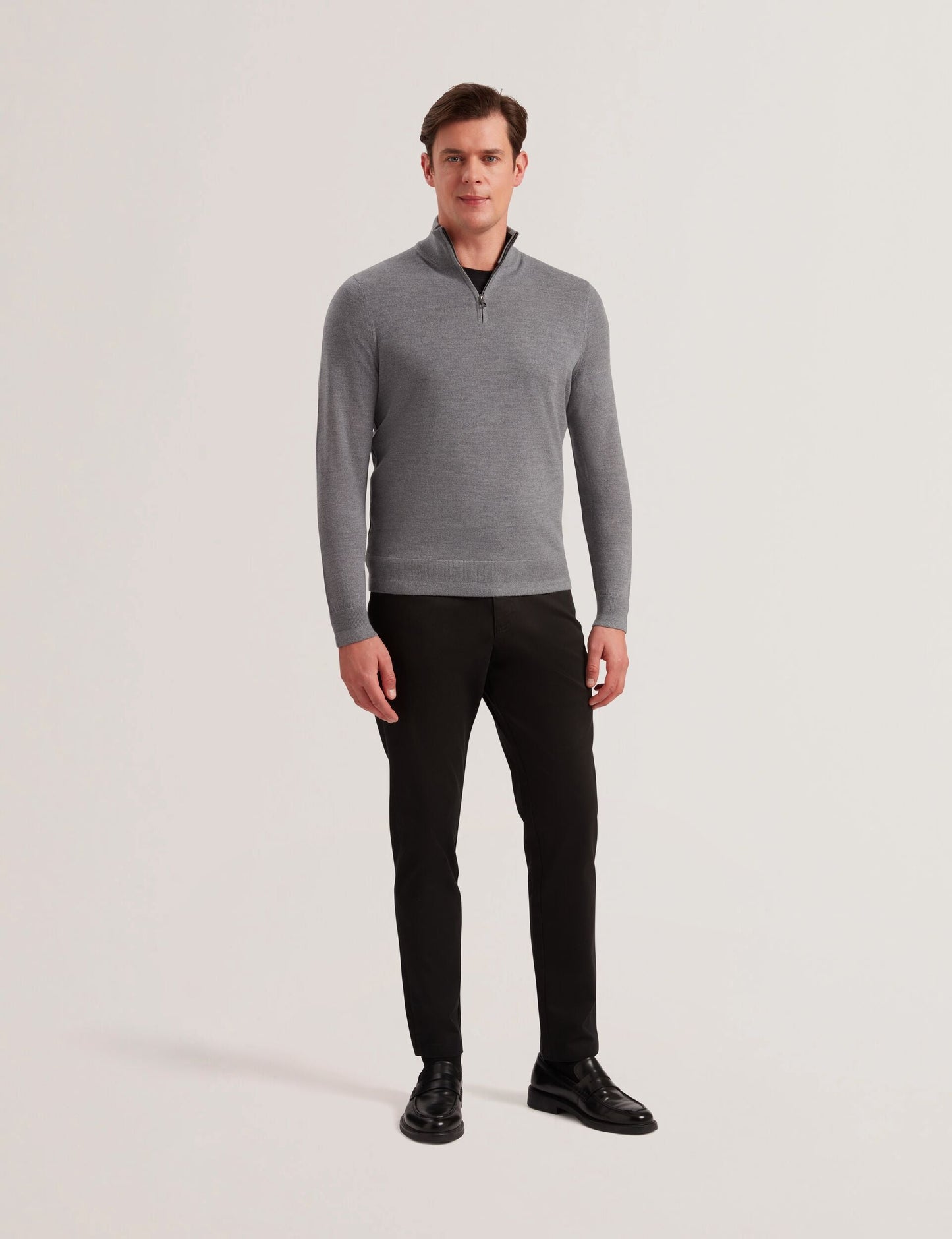 Ted Baker LIMEHAS Wool Quarter Zip Funnel Neck Sweater in Charcoal CHARCOAL