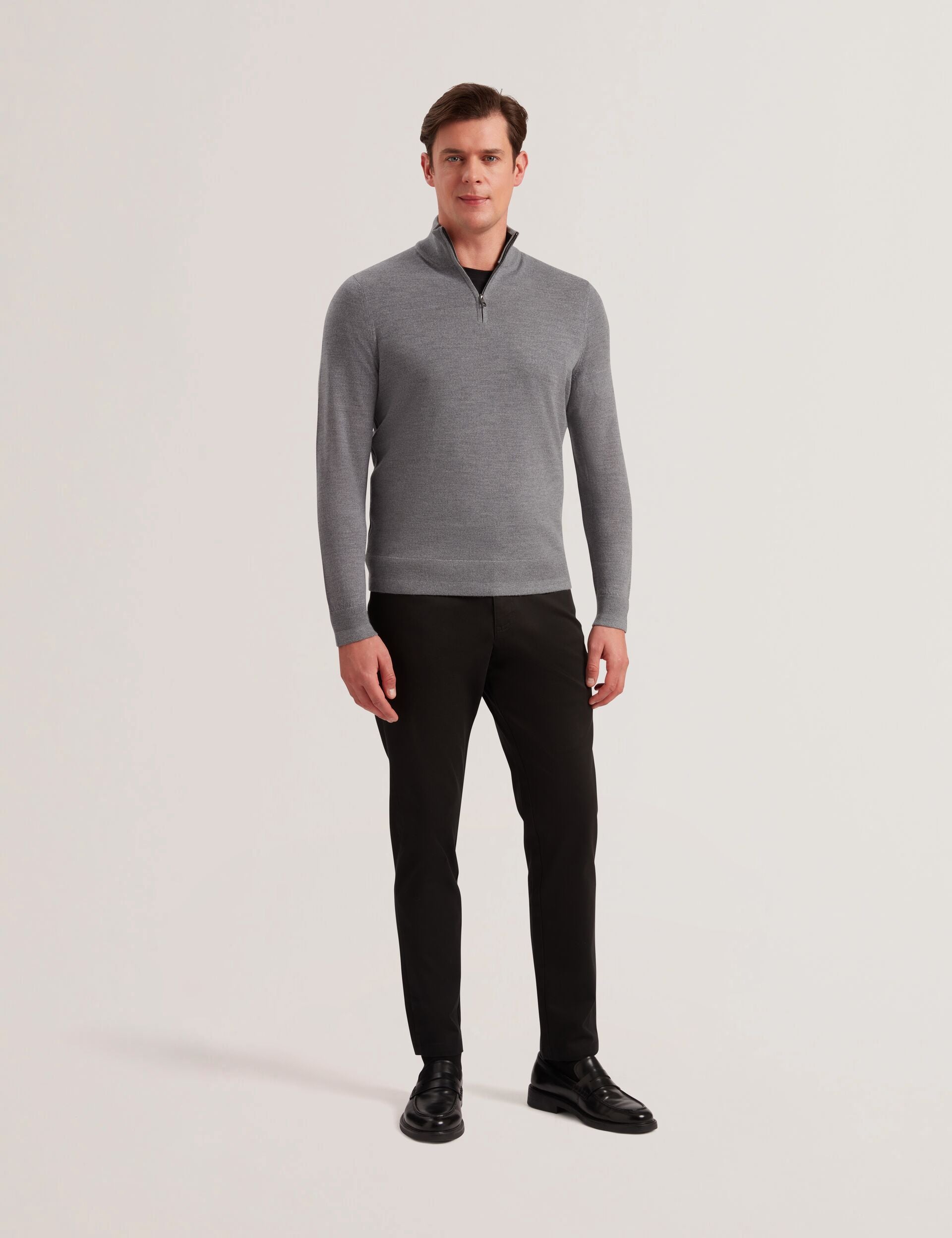 Ted Baker LIMEHAS Wool Quarter Zip Funnel Neck Sweater in Charcoal CHARCOAL