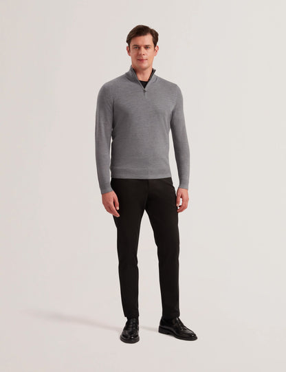Ted Baker LIMEHAS Wool Quarter Zip Funnel Neck Sweater in Charcoal CHARCOAL
