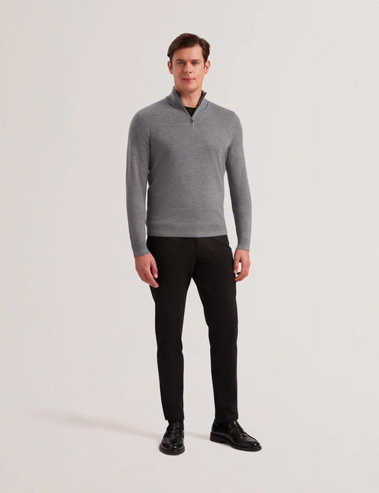 Ted Baker LIMEHAS Wool Quarter Zip Funnel Neck Sweater in Charcoal CHARCOAL