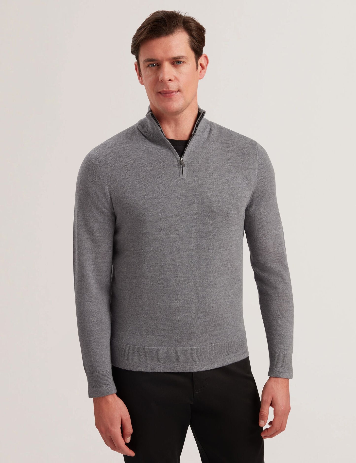 Ted Baker LIMEHAS Wool Quarter Zip Funnel Neck Sweater in Charcoal CHARCOAL