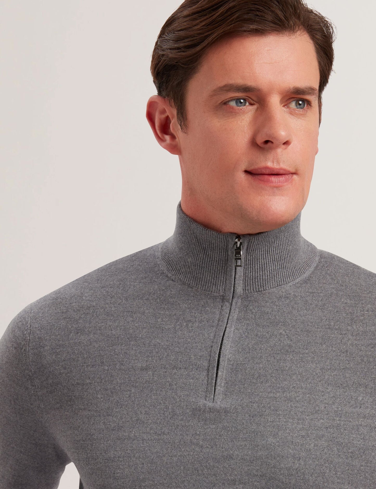 Ted Baker LIMEHAS Wool Quarter Zip Funnel Neck Sweater in Charcoal CHARCOAL
