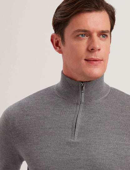 Ted Baker LIMEHAS Wool Quarter Zip Funnel Neck Sweater in Charcoal CHARCOAL