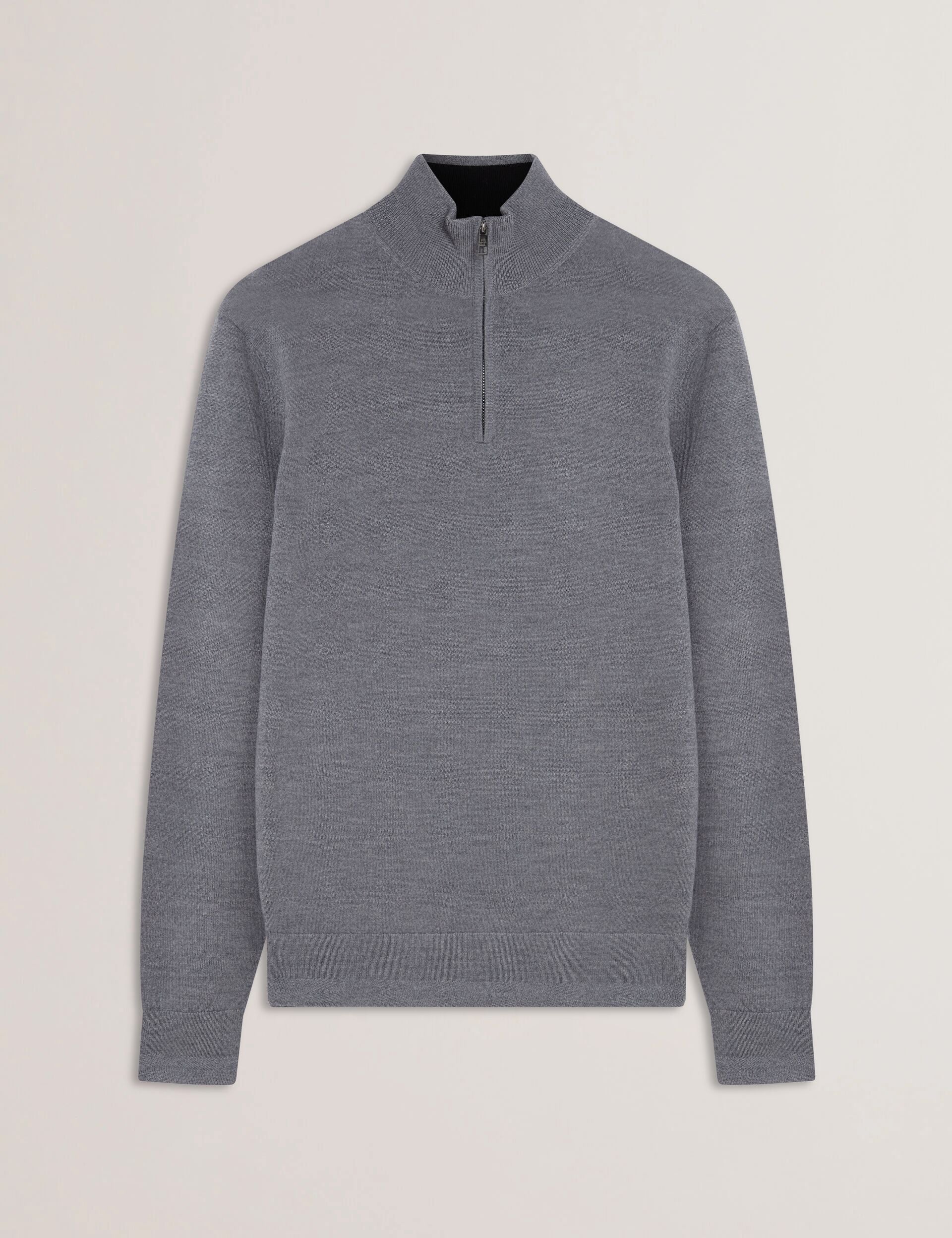 Ted Baker LIMEHAS Wool Quarter Zip Funnel Neck Sweater in Charcoal CHARCOAL