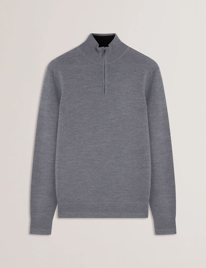 Ted Baker LIMEHAS Wool Quarter Zip Funnel Neck Sweater in Charcoal CHARCOAL
