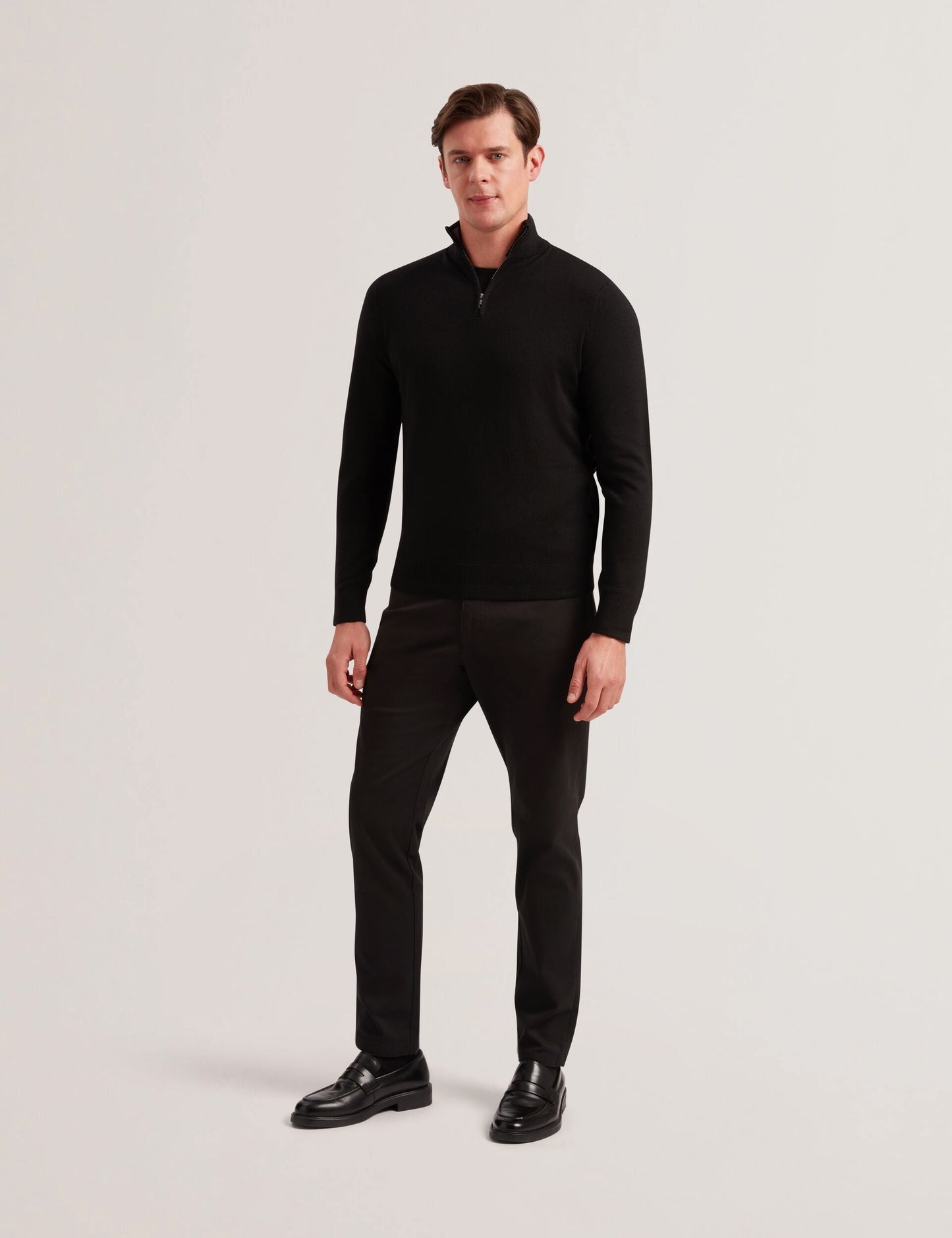 Ted Baker LIMEHAS Wool Quarter Zip Funnel Neck Sweater in Black BLACK
