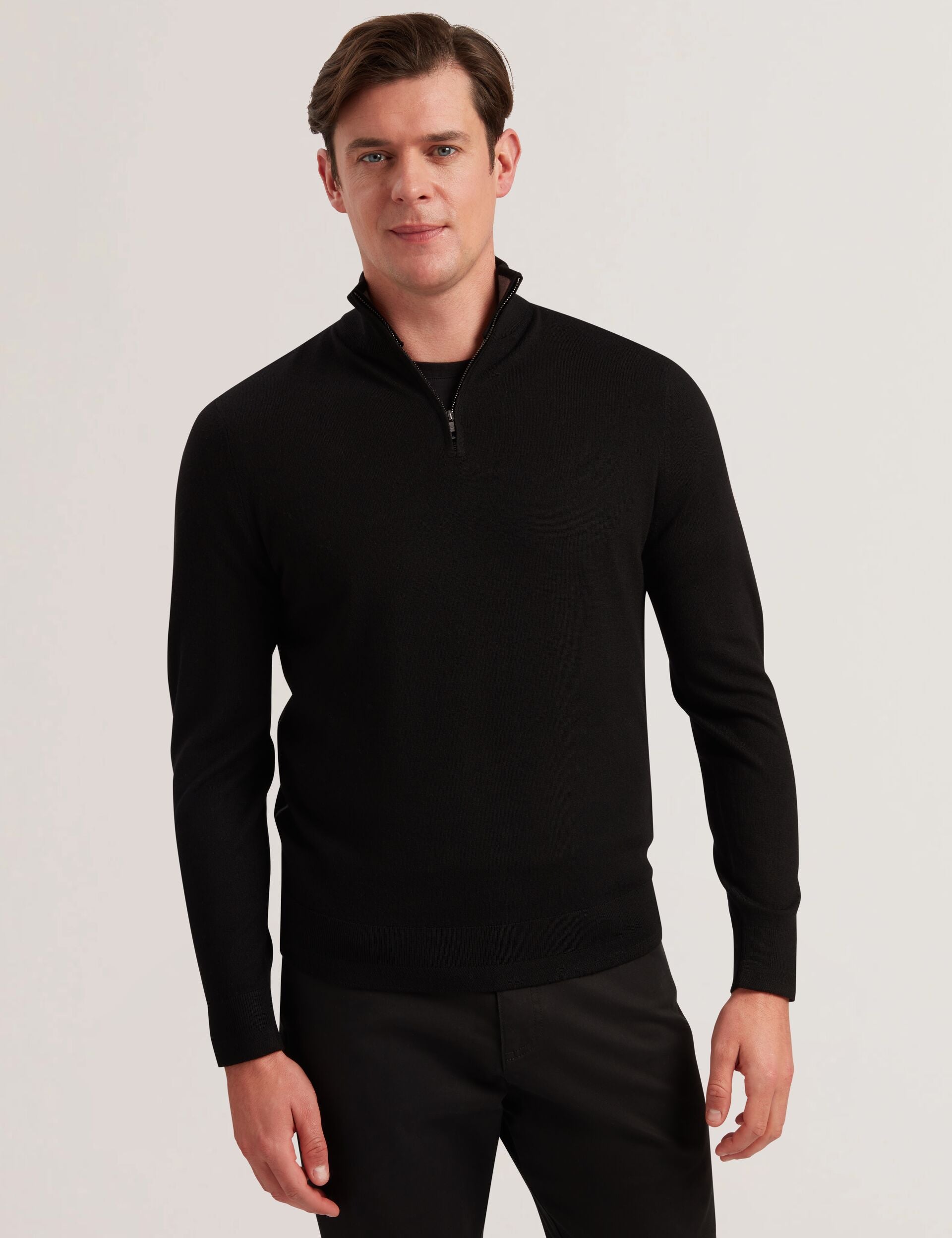 Ted Baker LIMEHAS Wool Quarter Zip Funnel Neck Sweater in Black BLACK