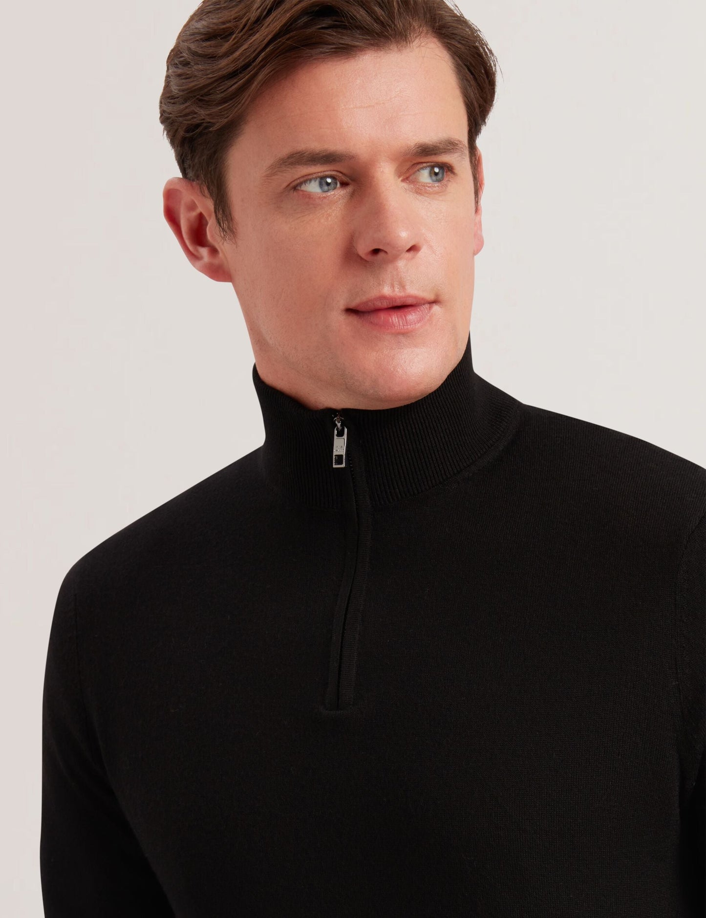 Ted Baker LIMEHAS Wool Quarter Zip Funnel Neck Sweater in Black BLACK