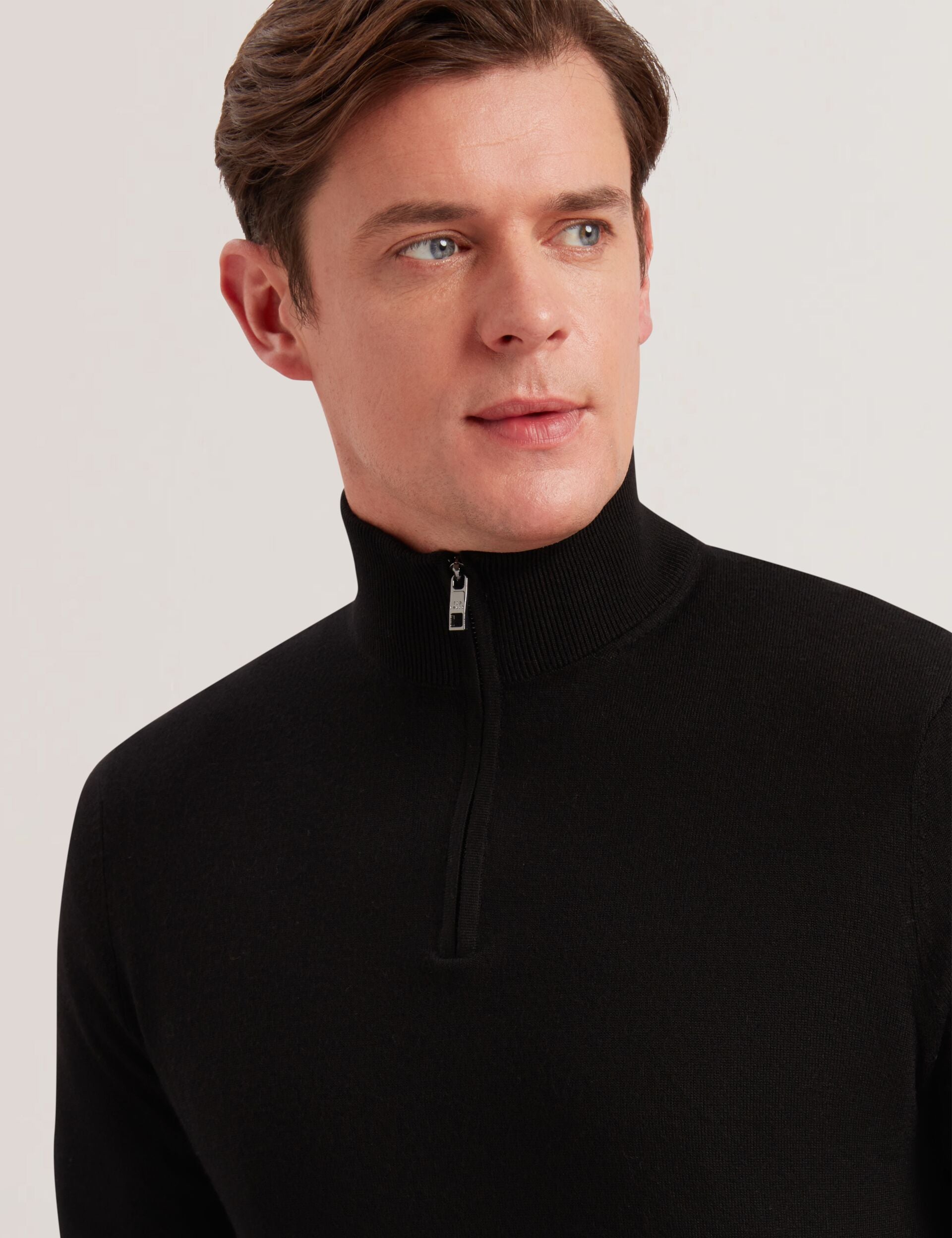 Ted Baker LIMEHAS Wool Quarter Zip Funnel Neck Sweater in Black BLACK