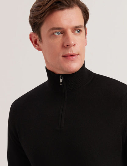 Ted Baker LIMEHAS Wool Quarter Zip Funnel Neck Sweater in Black BLACK