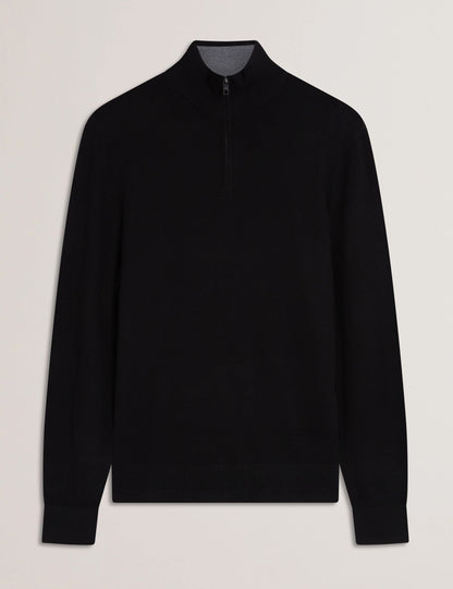 Ted Baker LIMEHAS Wool Quarter Zip Funnel Neck Sweater in Black BLACK